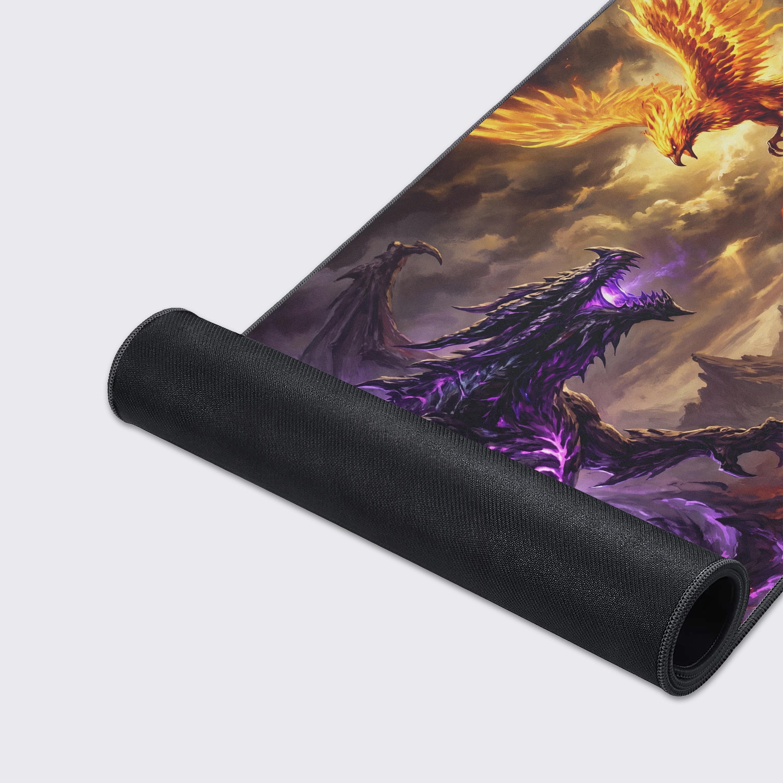 Waterproof and easy to clean desk pad surface protecting against spills in a high-end gaming setup.