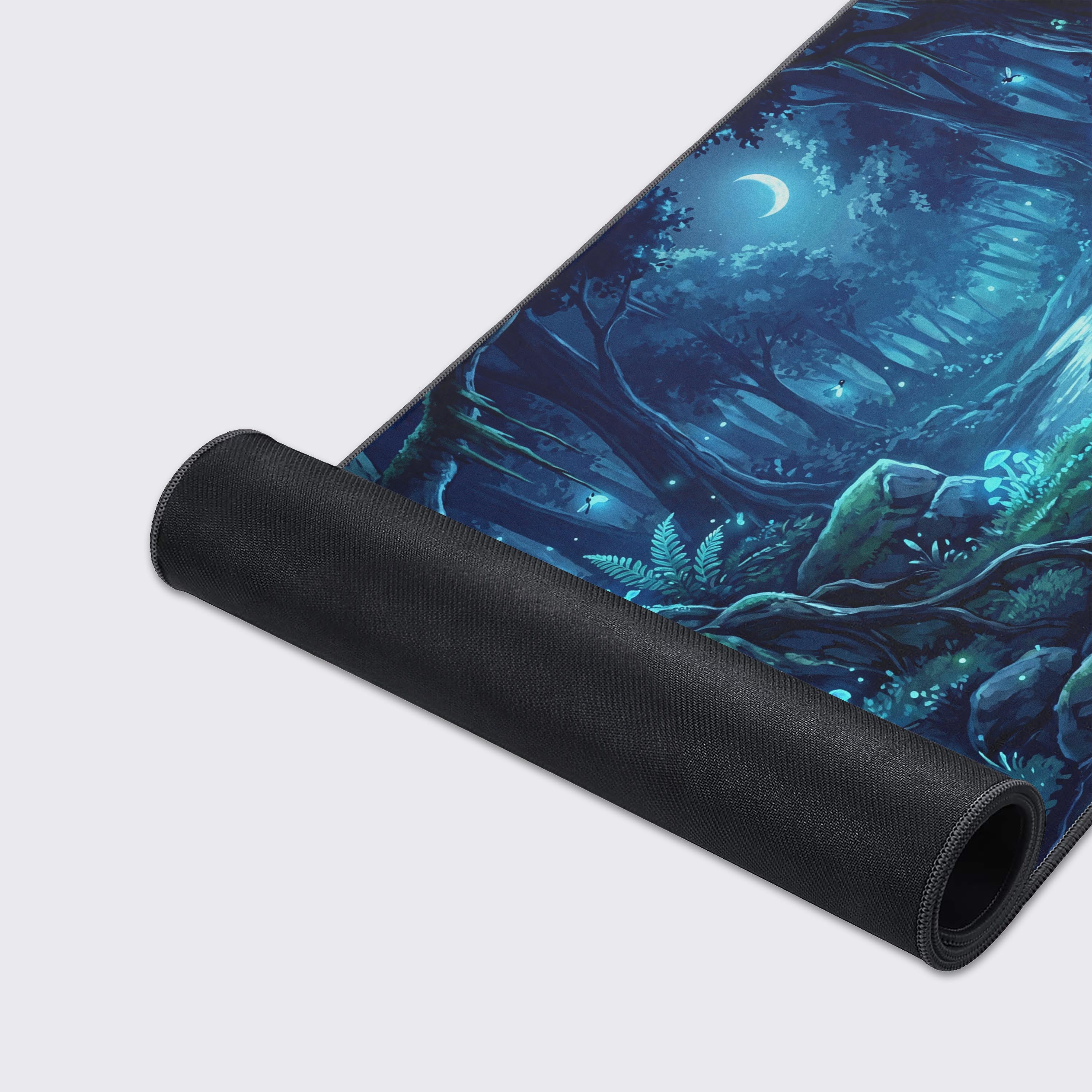 Feature highlights of the desk mat including waterproof surface, non-slip base, and easy-to-clean material.