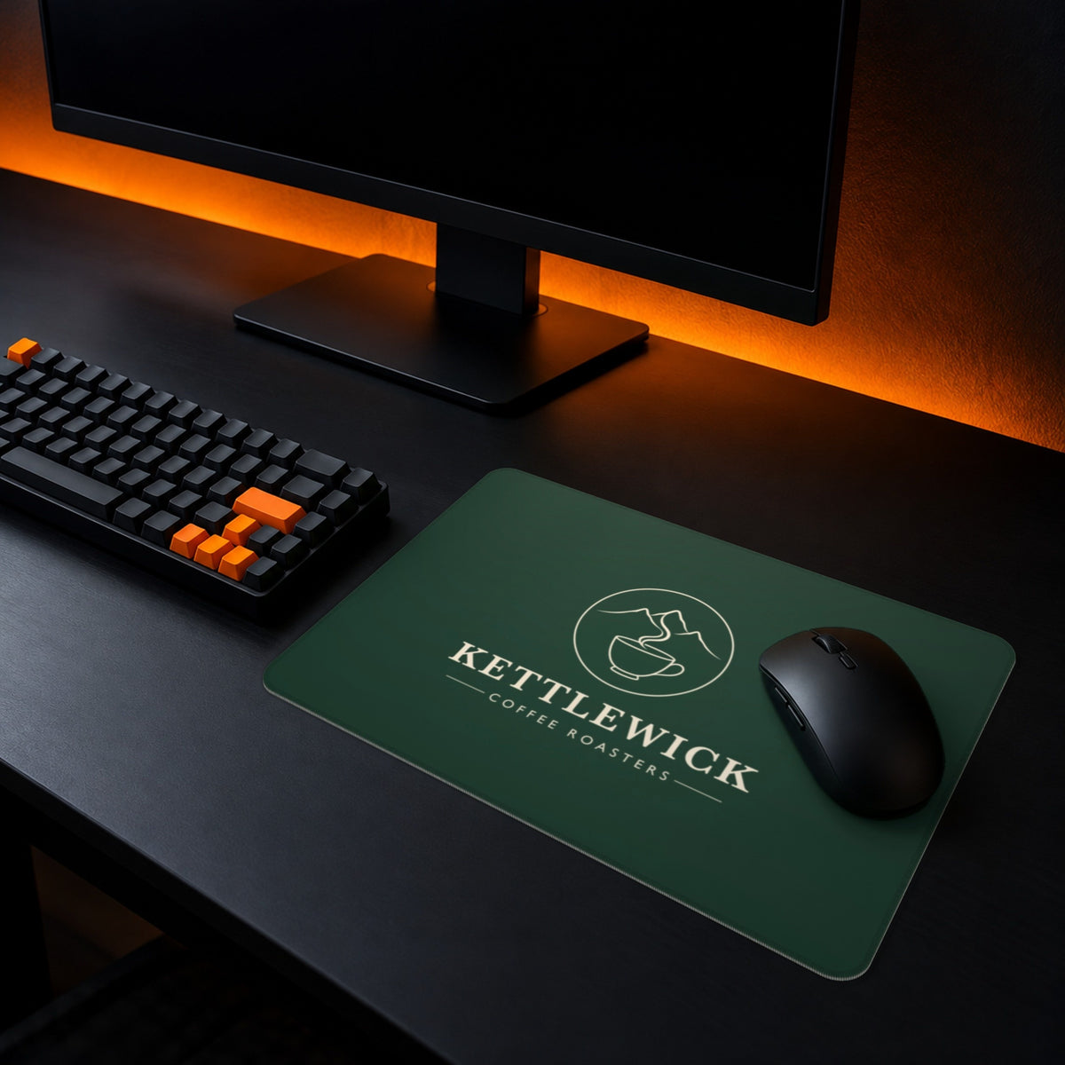 S Custom Gaming Mouse Pad - example: a coffee roaster's logo in the middle of a green pad