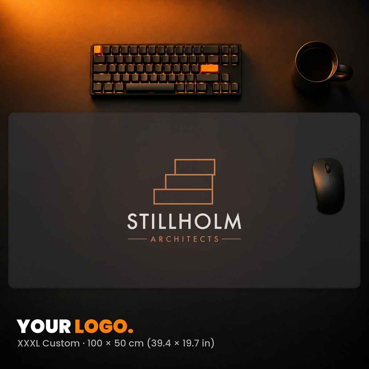 XXXL Custom Desk Pad - example: an architecture studio's logo in the middle of the pad