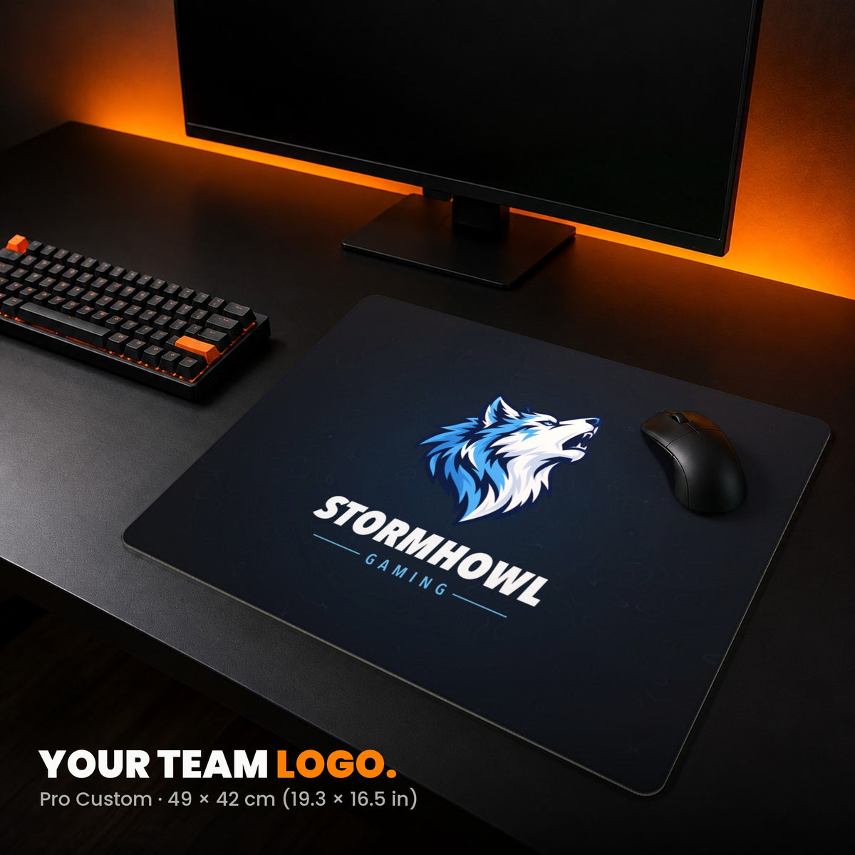 Pro Custom Gaming Mouse Pad - example: a team logo in the middle of a dark pad