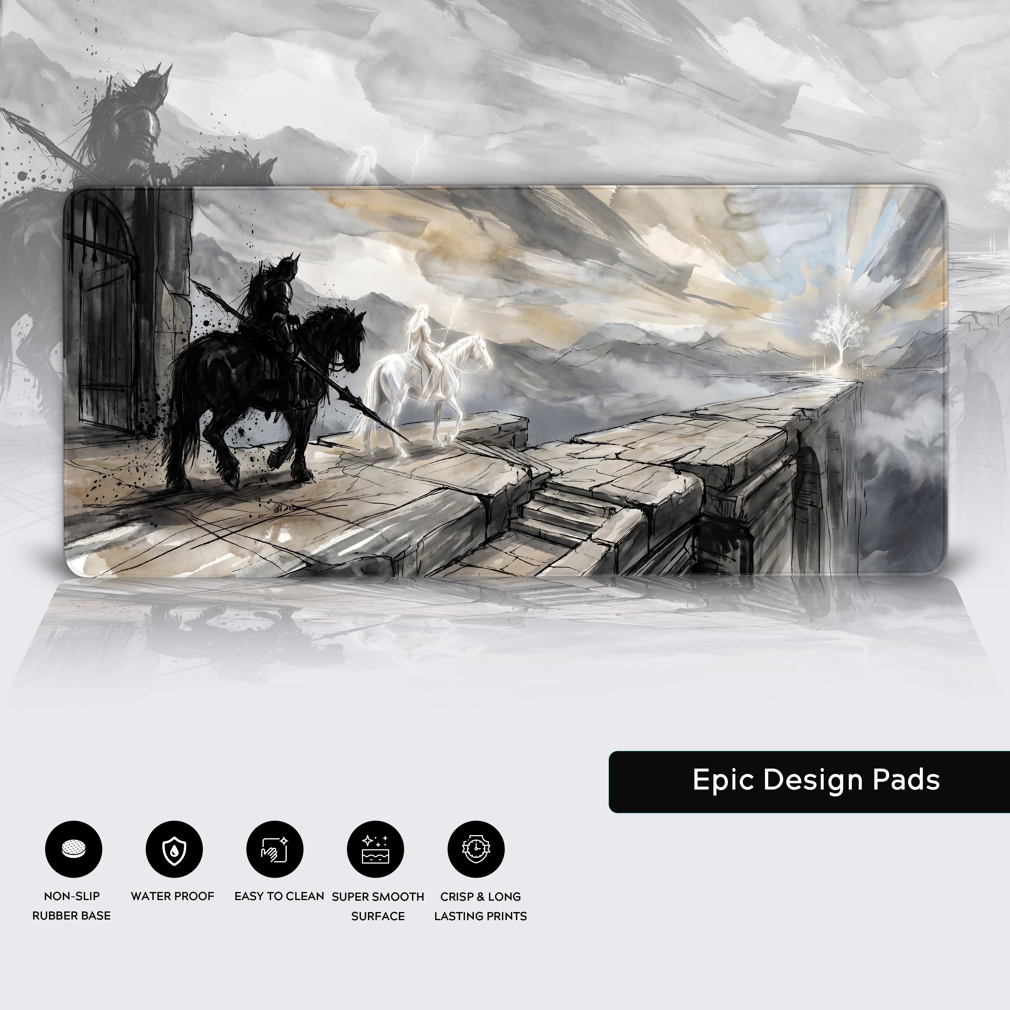 Epic Design Pads premium gaming mat showcasing non-slip base and crisp epic fantasy print