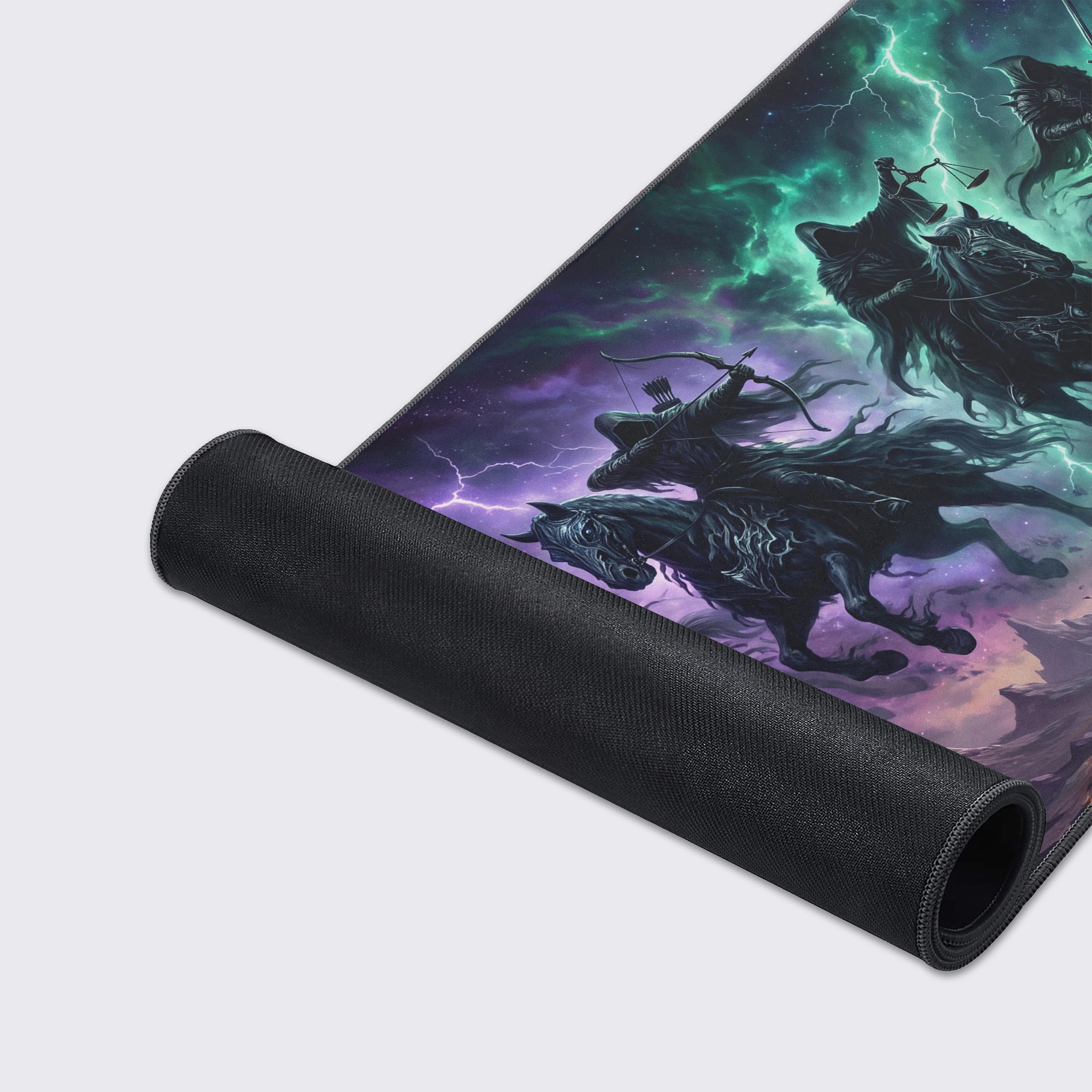 Full view of the gothic desk pad displaying the Four Horsemen charging across a desolate mythological landscape.