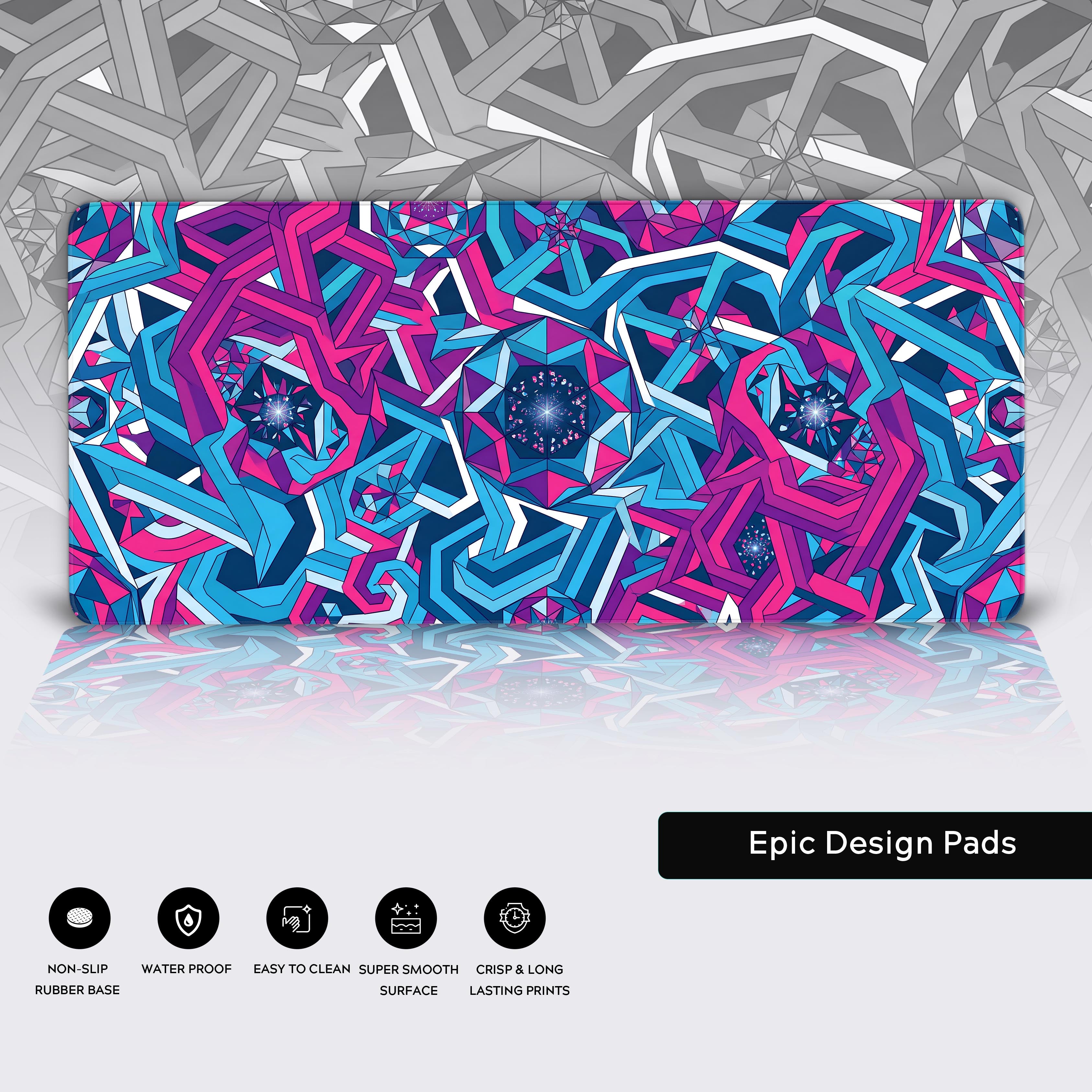 Waterproof and non-slip geometric desk mat showing high quality crisp print details