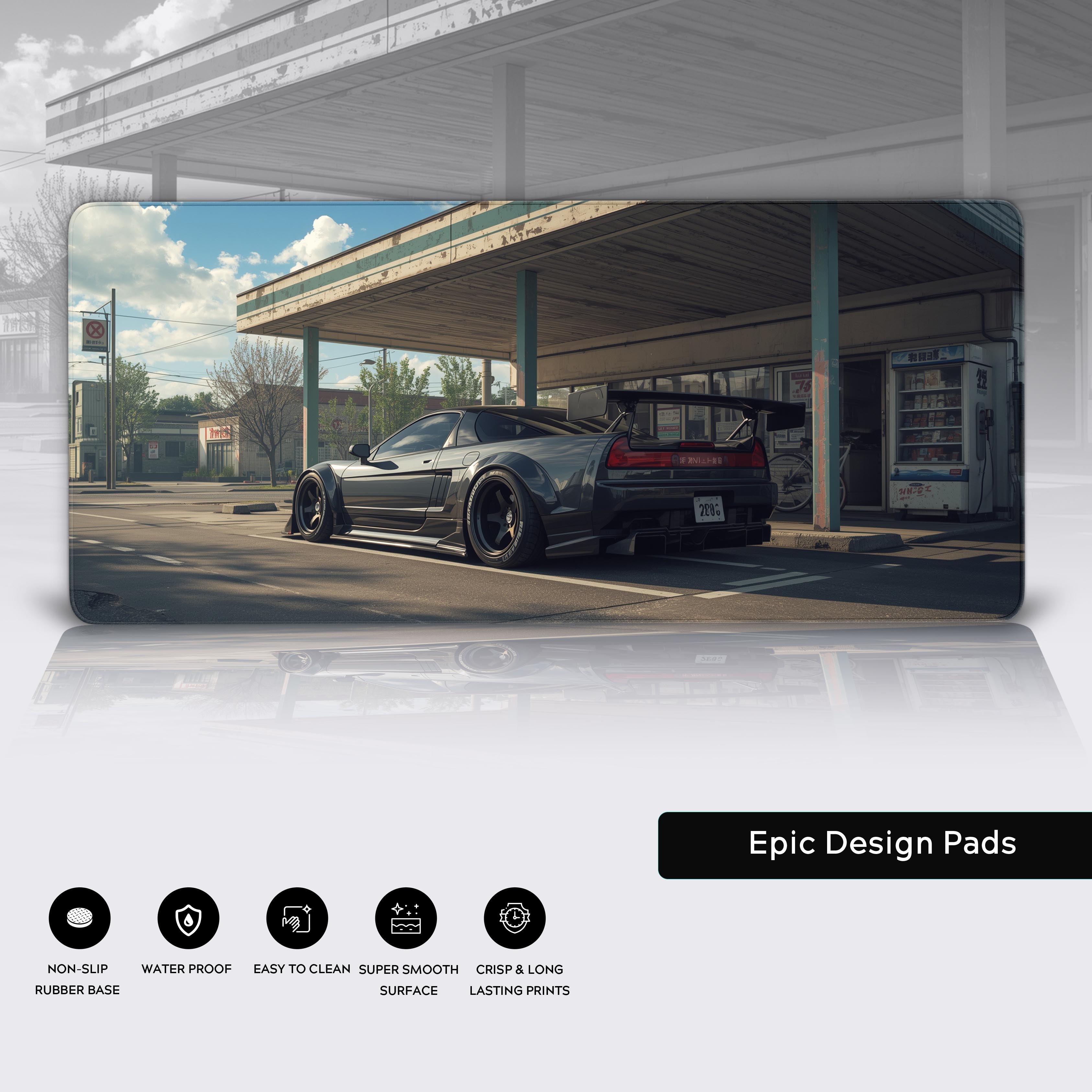 Honda NSX desk mat with cultural aesthetic – features non-slip base, stitched edges, water-resistant surface. - Epic Design Pads