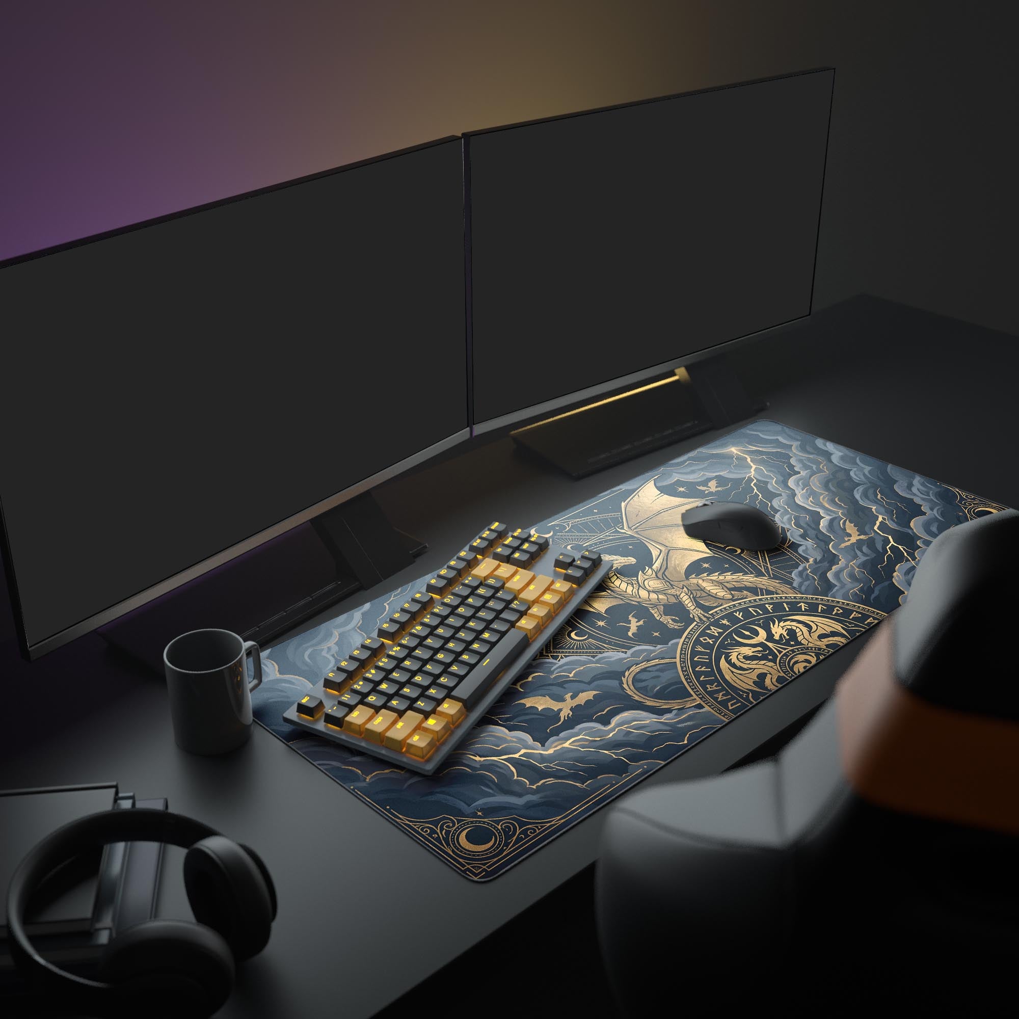 Detailed view of majestic golden dragon art on a waterproof gaming mouse pad