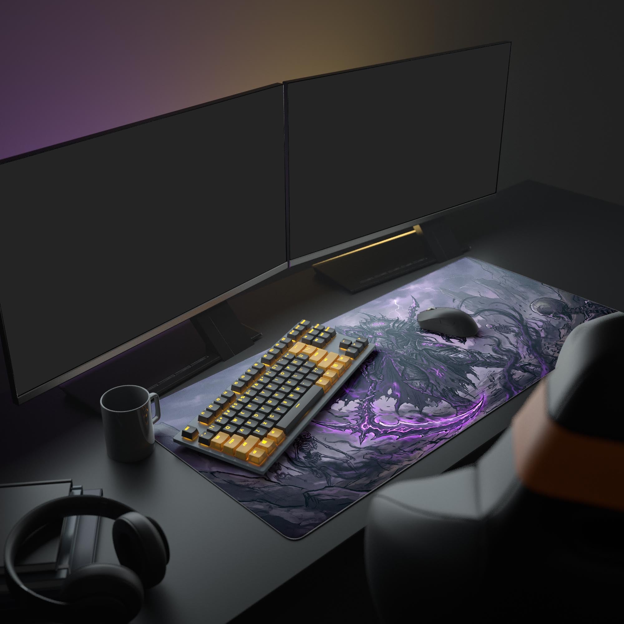 Close-up of the crisp, long-lasting print showcasing glowing purple lightning and skeletal warriors