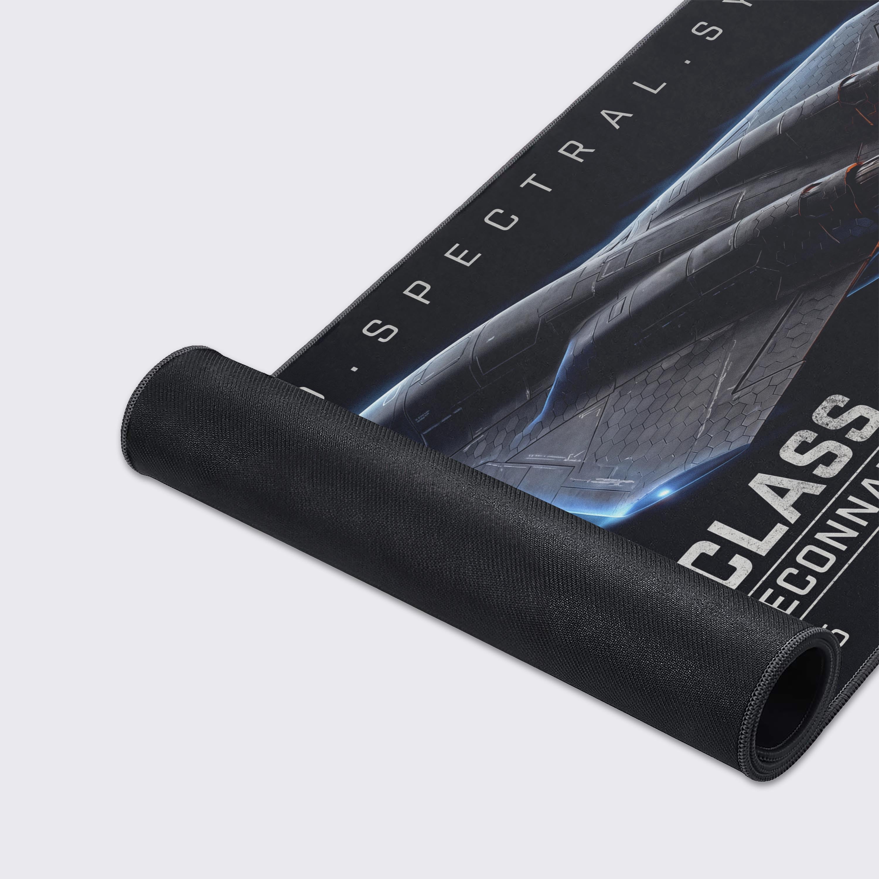 Premium gaming desk mat featuring an advanced stratospheric reconnaissance aircraft hovering in a dark void