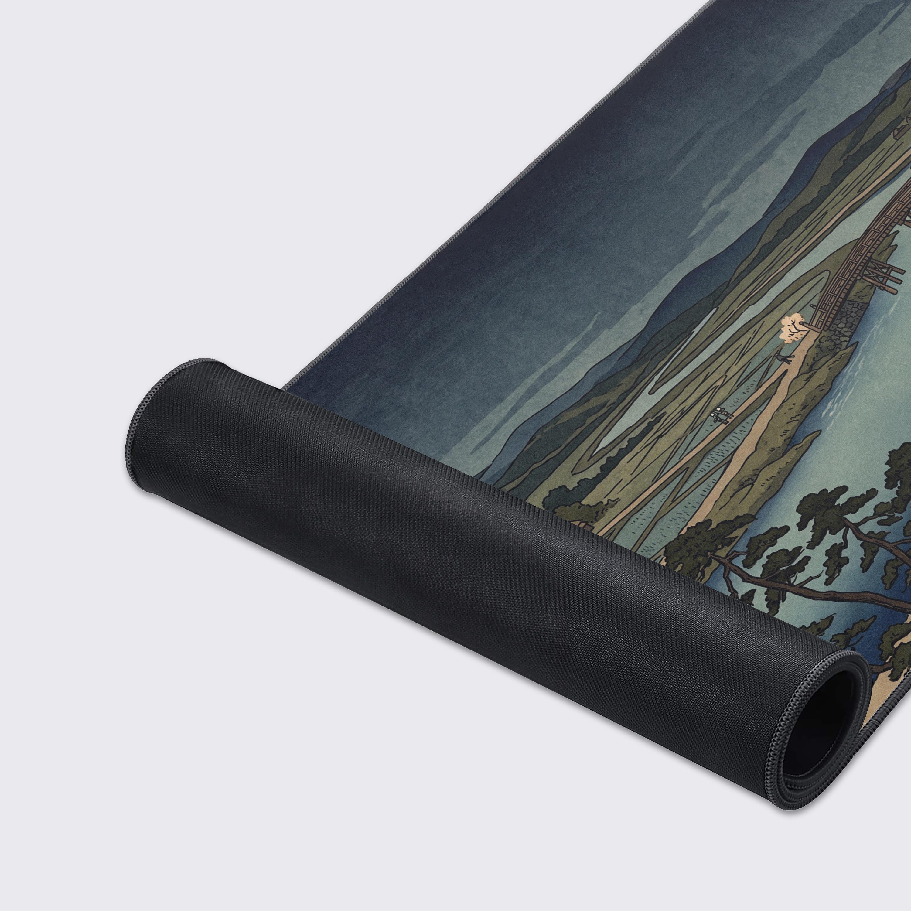 Features of the desk mat including non-slip base, waterproof coating, and easy to clean surface