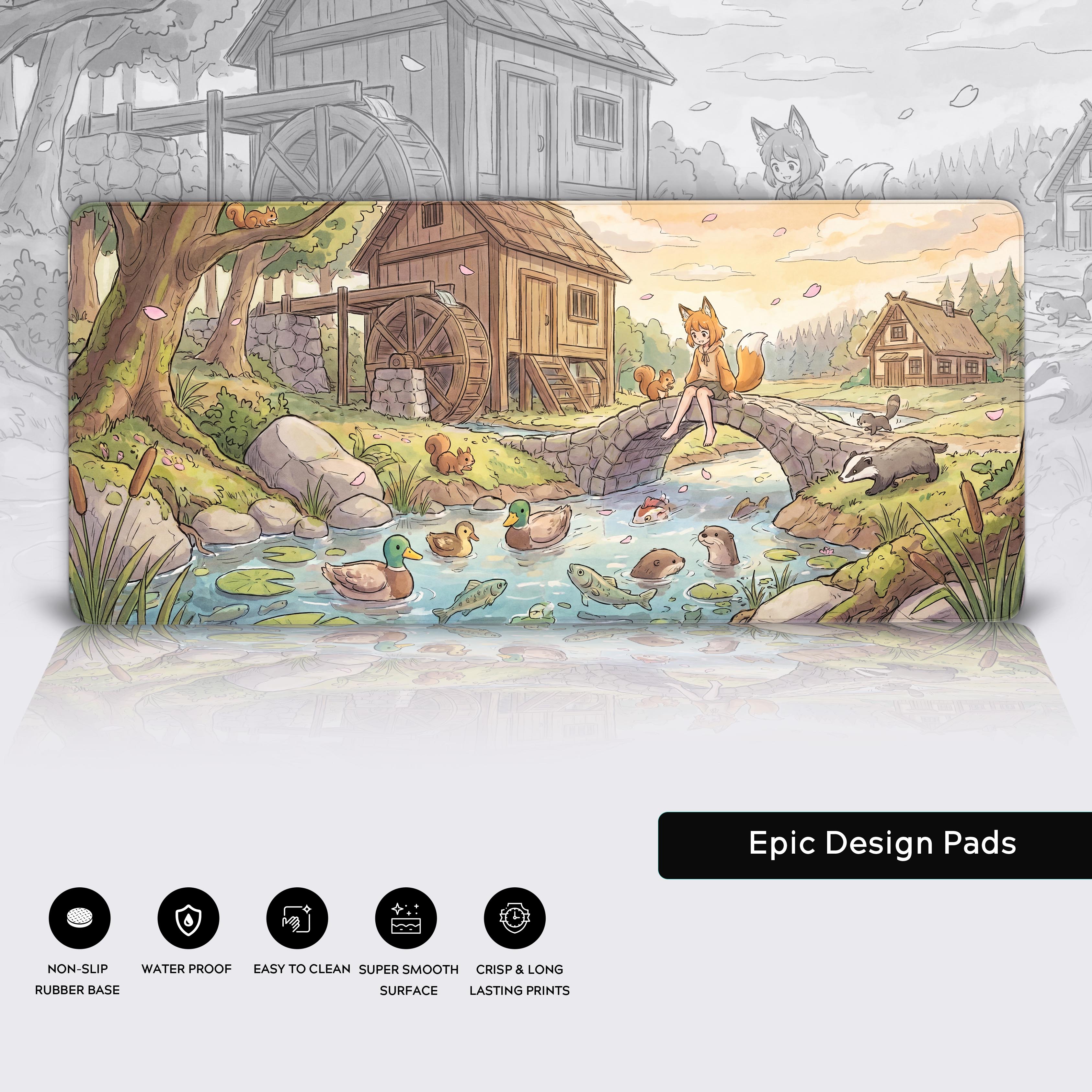 Epic Design Pads branding and premium material highlights for the cute anime mouse pad