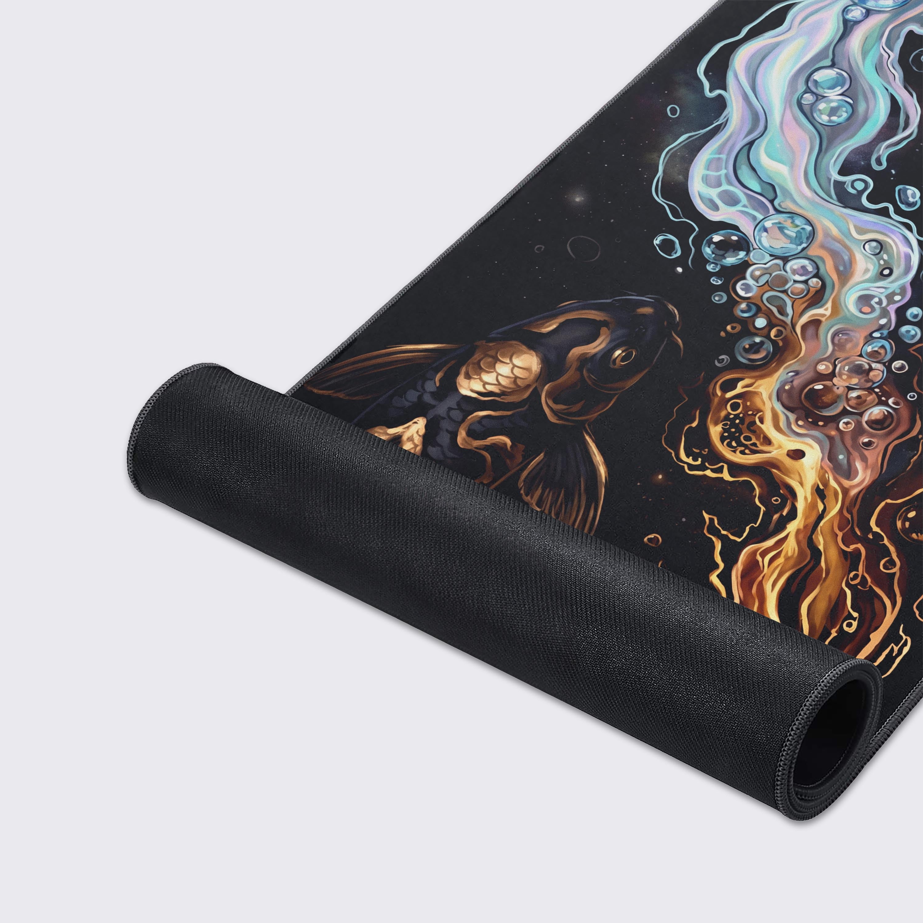 Large celestial koi fish aesthetic desk pad for premium PC gaming setups