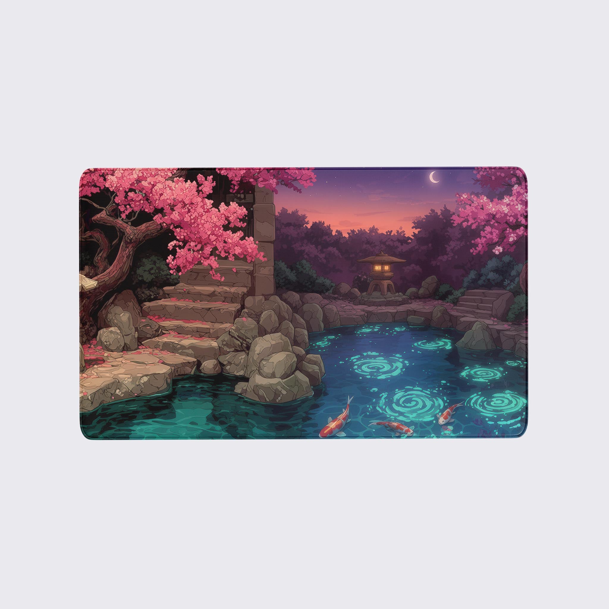 japanese koi garden playmat with cherry blossoms lantern and twilight sky - Epic Design Pads & Mousepads