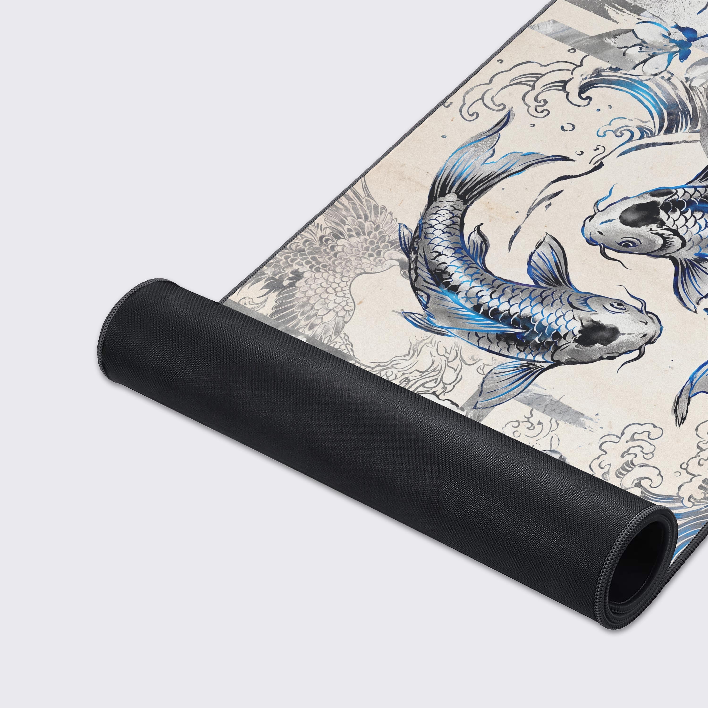 Non-slip rubber base of the Azure Koi mouse pad ensuring a stable workspace