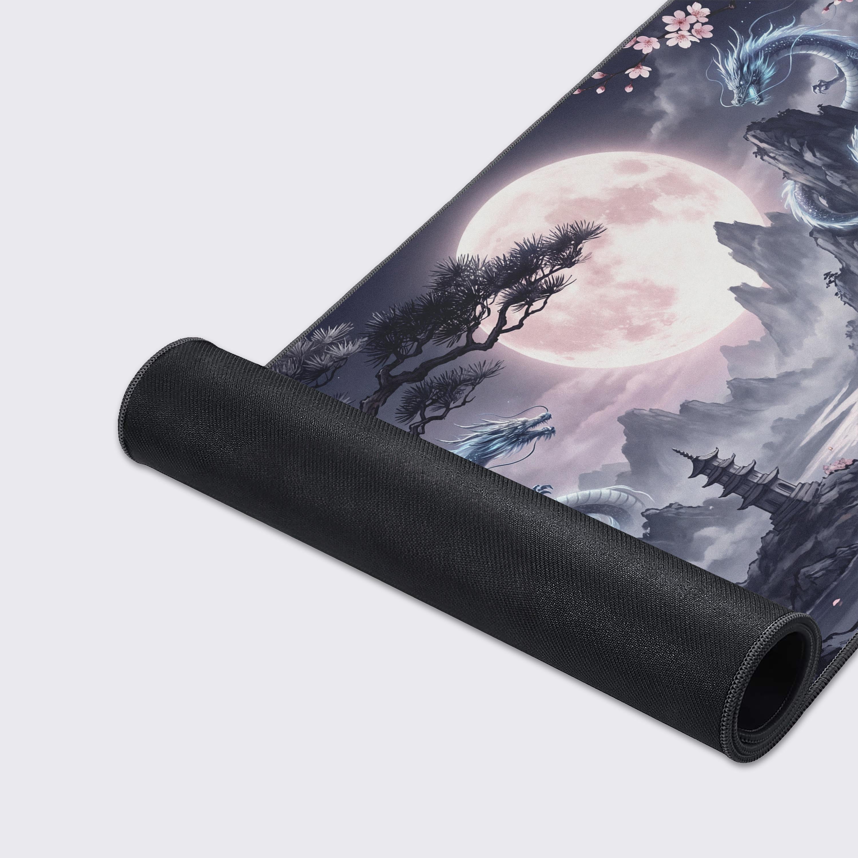 Waterproof and non-slip gaming mouse pad with blue and pink dragon artwork