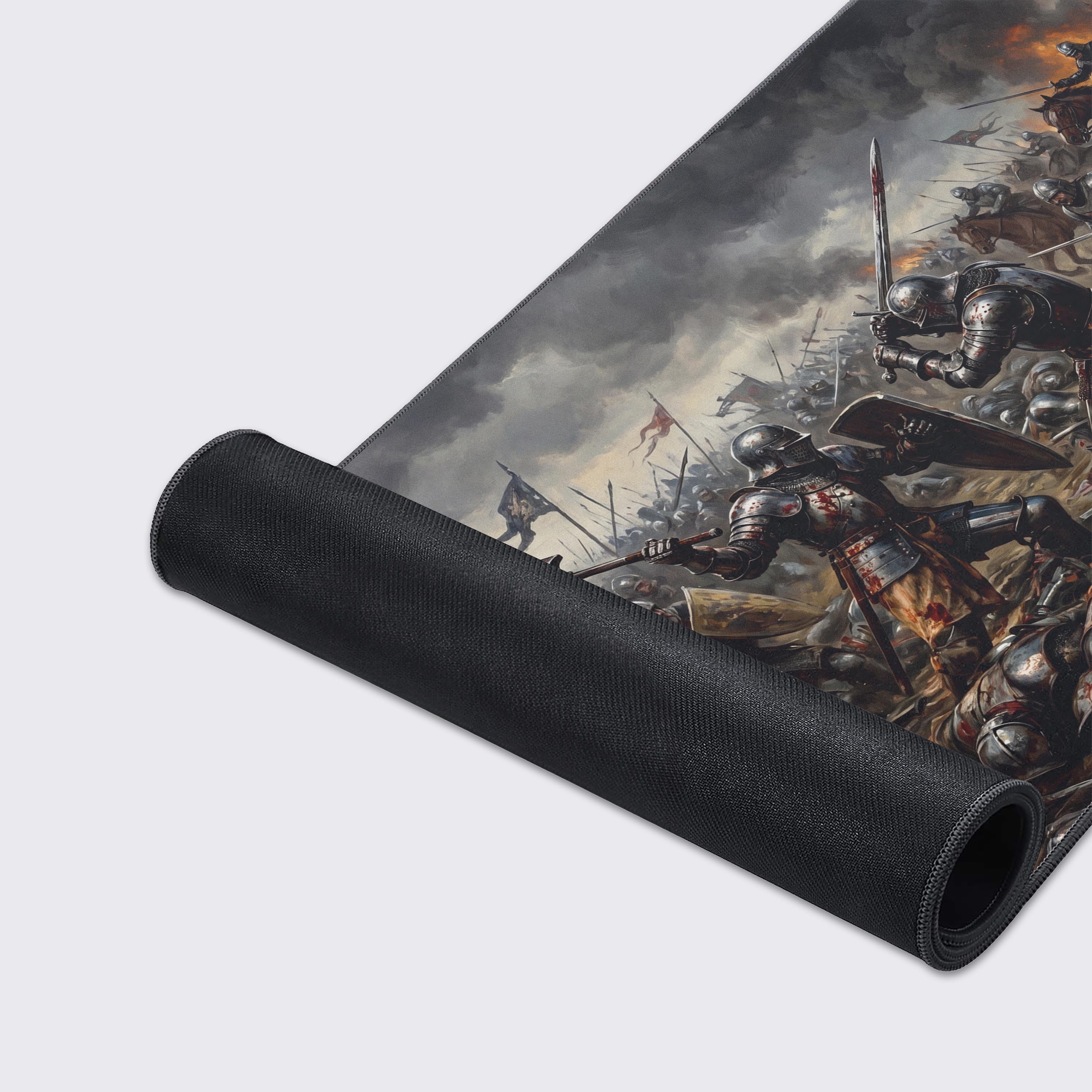Knights charging on horses in a grimdark fantasy mouse pad design