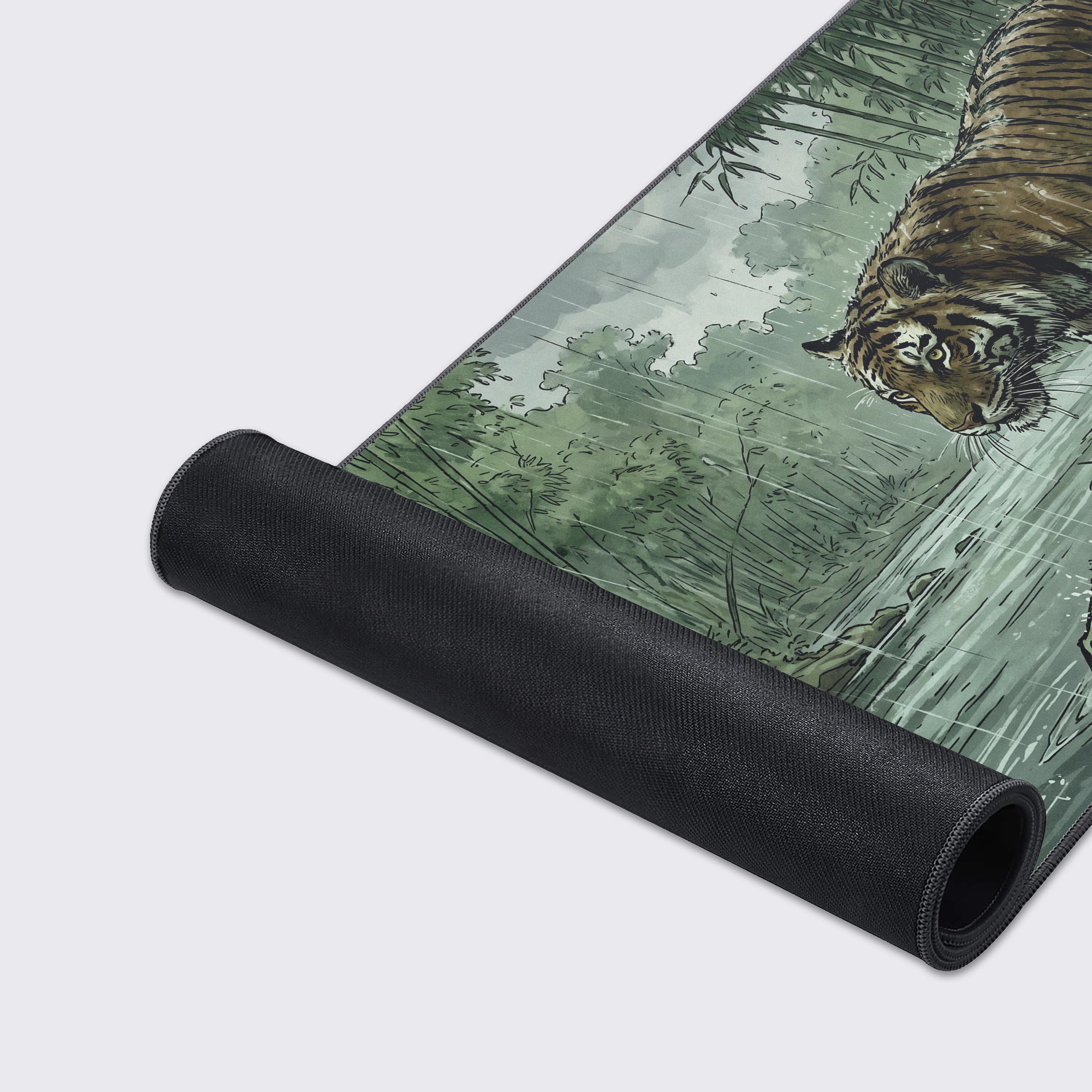 Water droplets on the waterproof surface of the jungle tiger gaming mouse pad