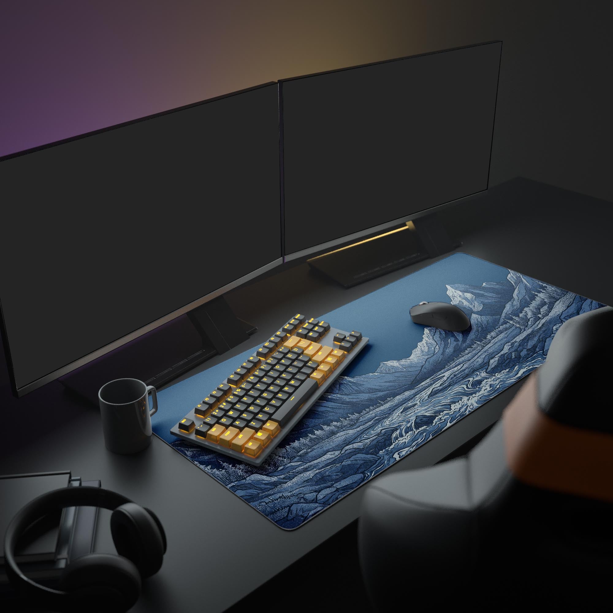 Close-up of the smooth, waterproof surface of the Midnight Peaks mountain mouse pad.