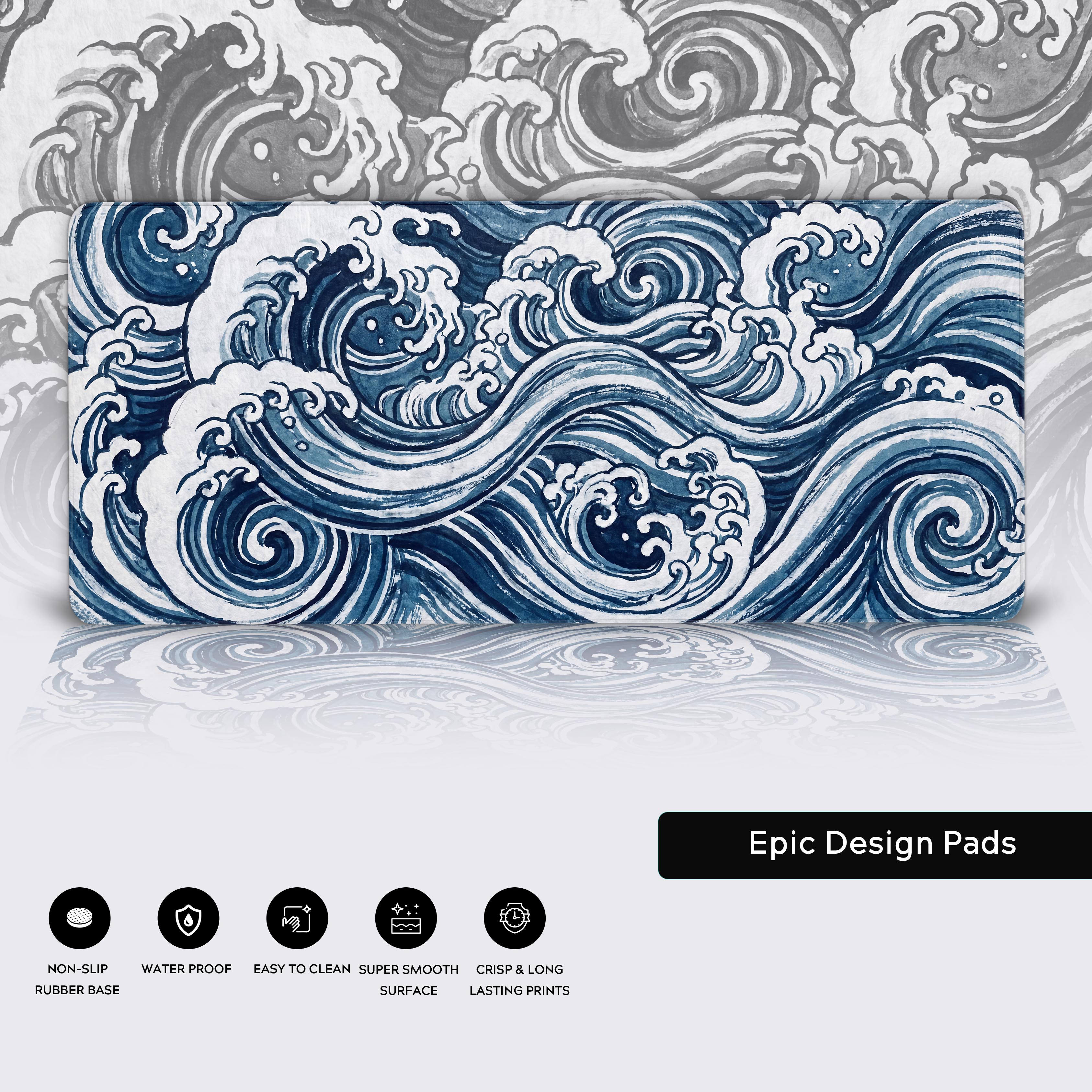 Non-slip rubber base of the traditional oceanic blue desk pad