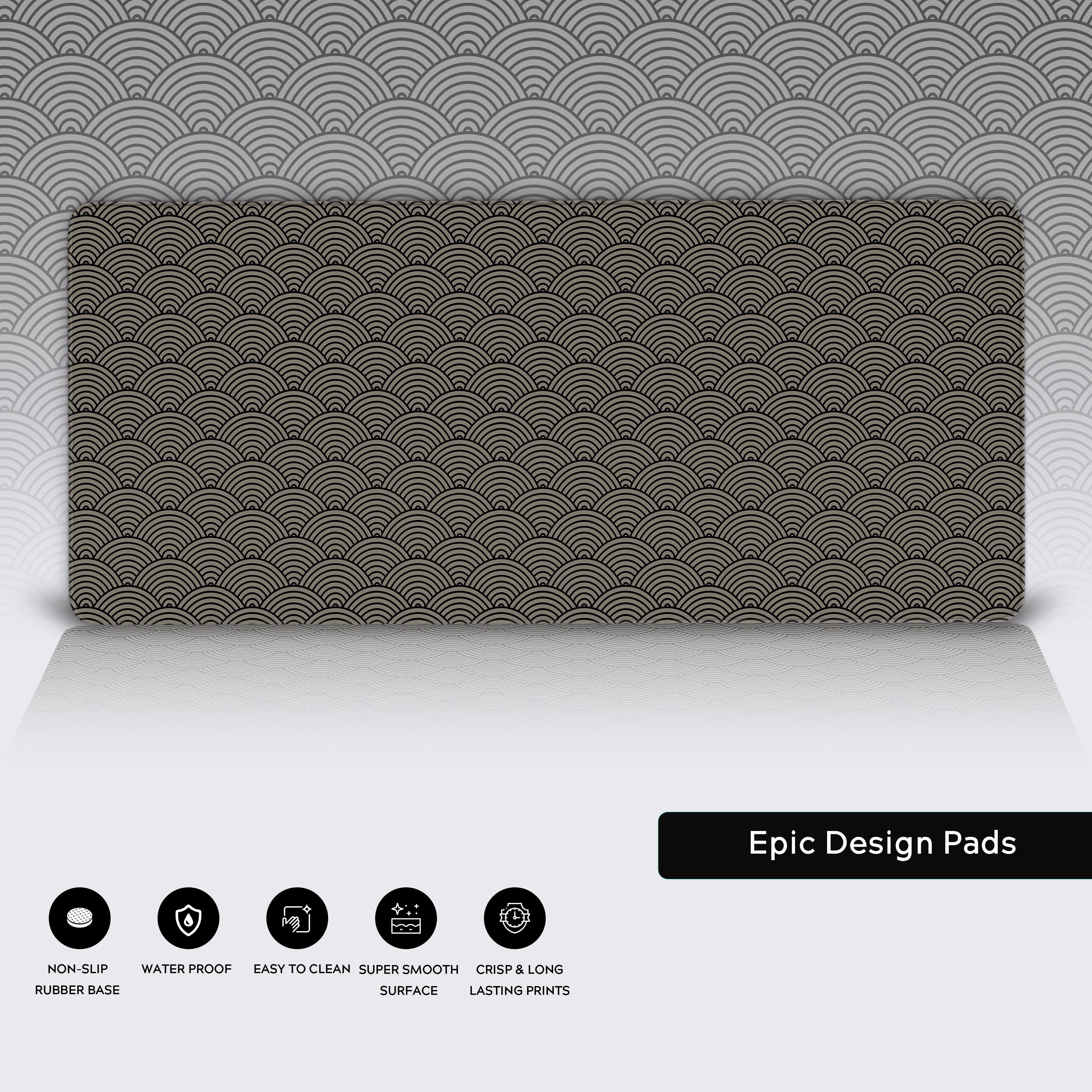Close-up of the Japanese ocean waves desk mat, highlighting the high-quality stitched edges, non-slip rubber base, and water-resistant surface texture. - Epic Design Pads
