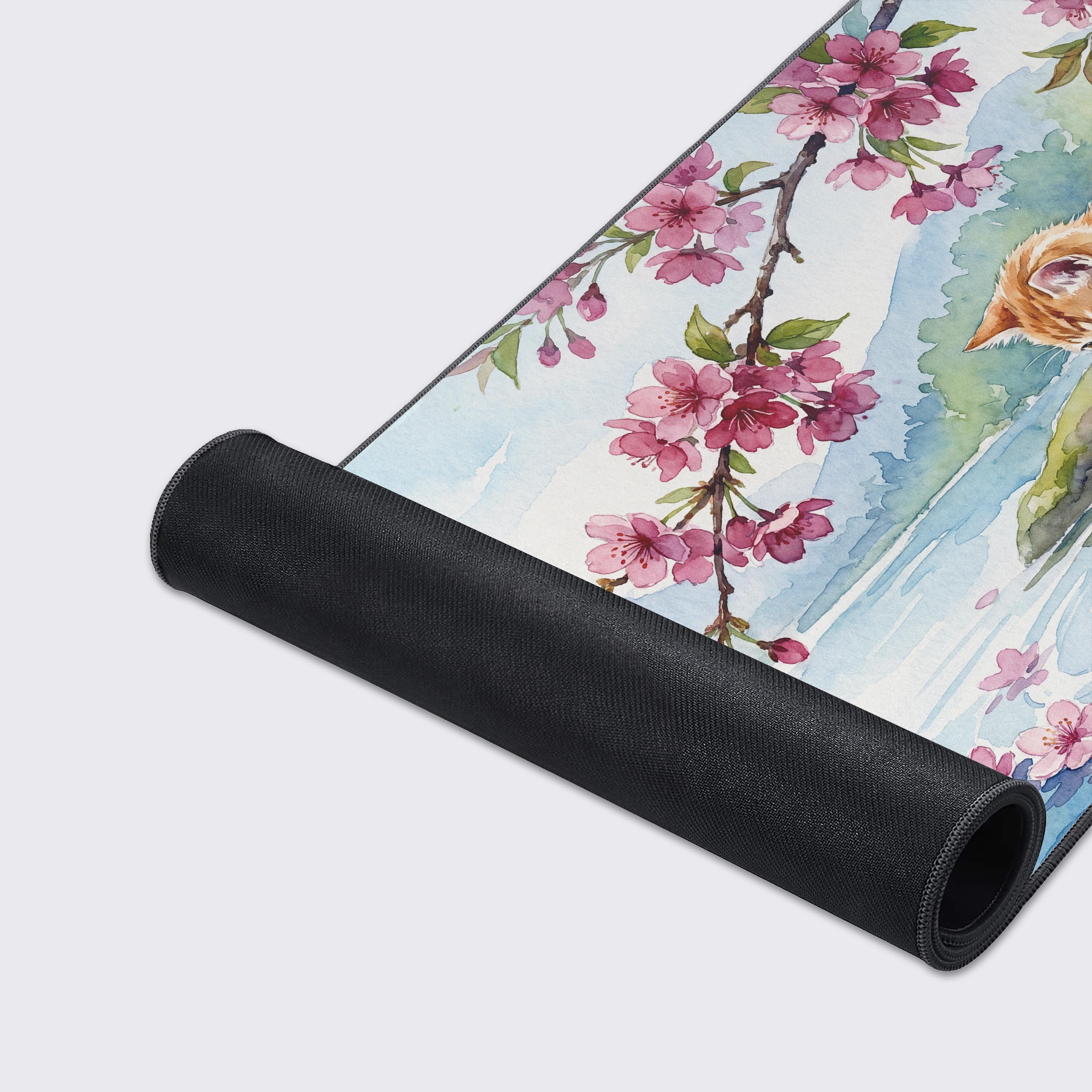 High-quality gaming desk mat featuring a cute cat and waterproof smooth surface design