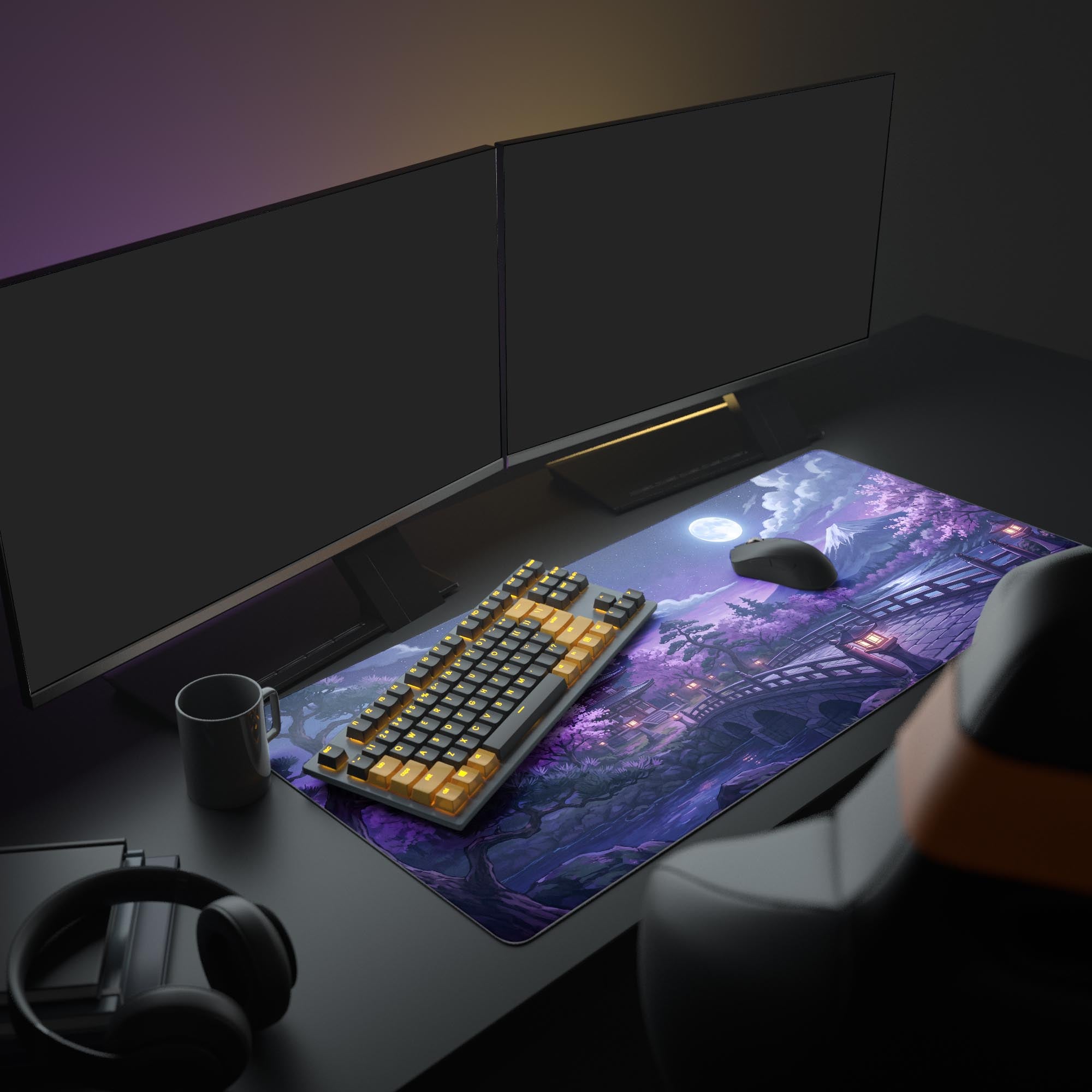 Close-up of the smooth, waterproof surface of the purple Japanese night desk mat