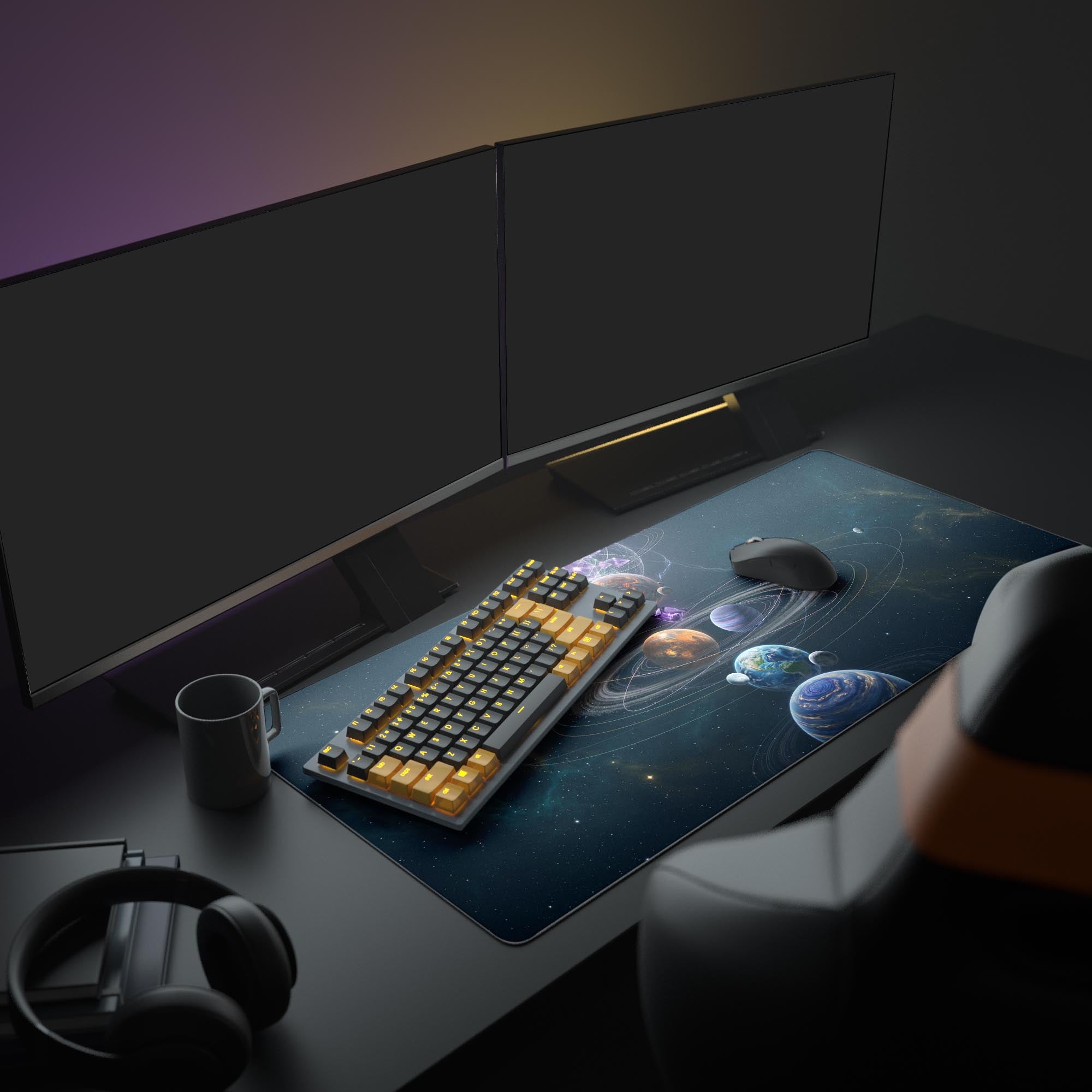 Close up of vivid Earth and lava planets on a smooth galaxy mouse pad