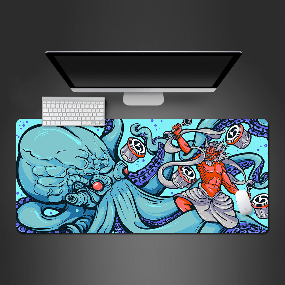 Raijin japanese god desk mat, Raijin large mouse pad, japanese Shinto god gaming large mouse pad, kraken large mouse pad, kraken mouse pad