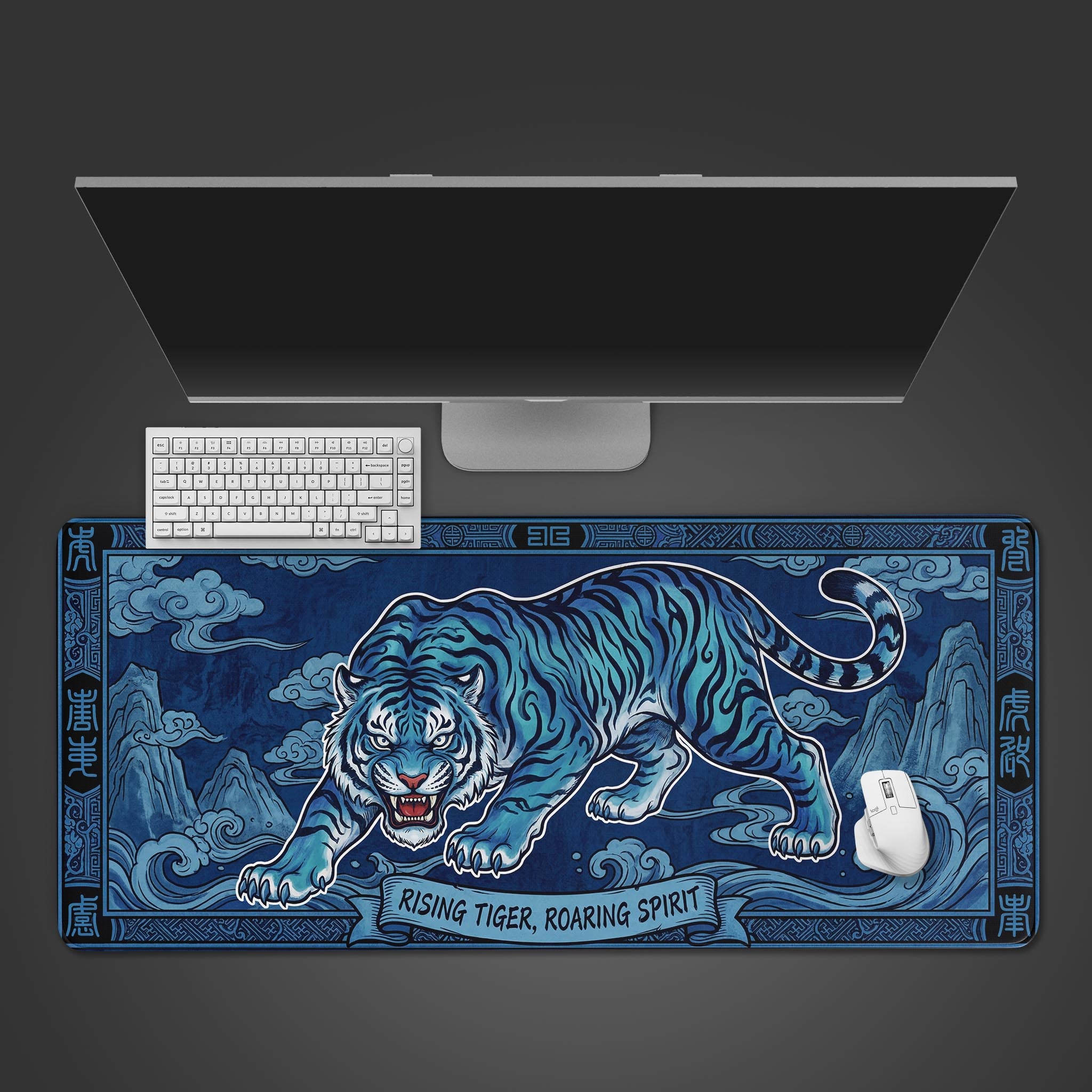 Rising Tiger Blue Desk Mat | Traditional Gaming Mouse Pad – Epic