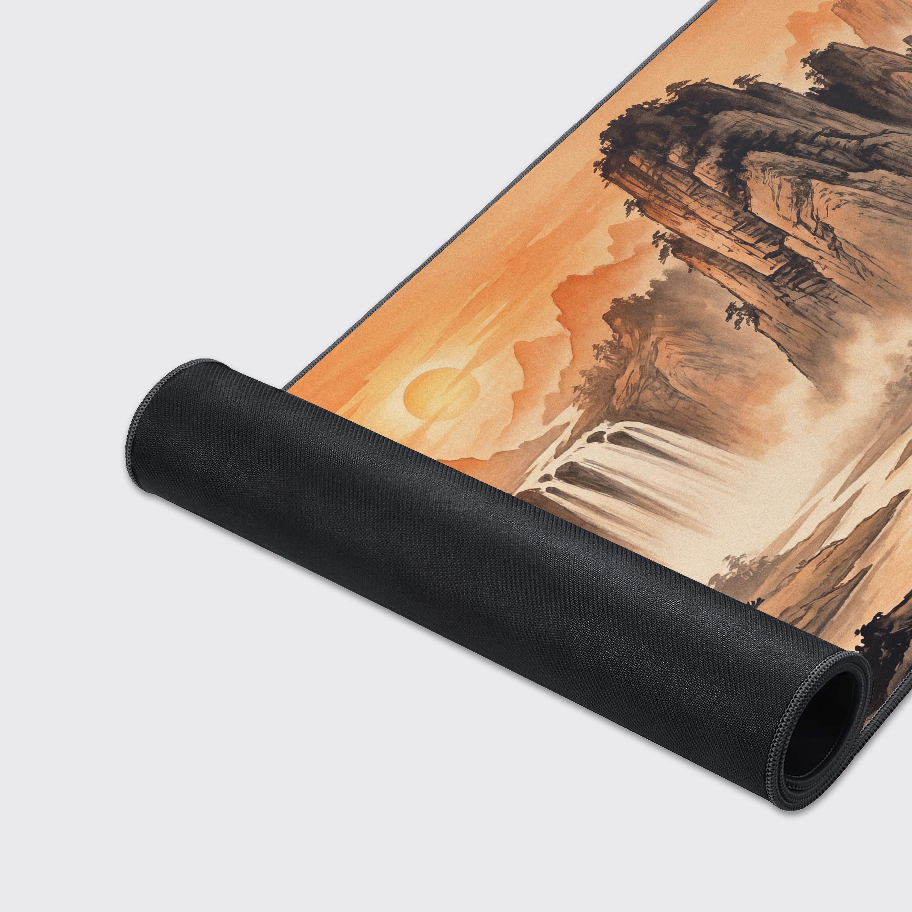 Smooth waterproof surface of the traditional landscape gaming mouse pad with product feature icons
