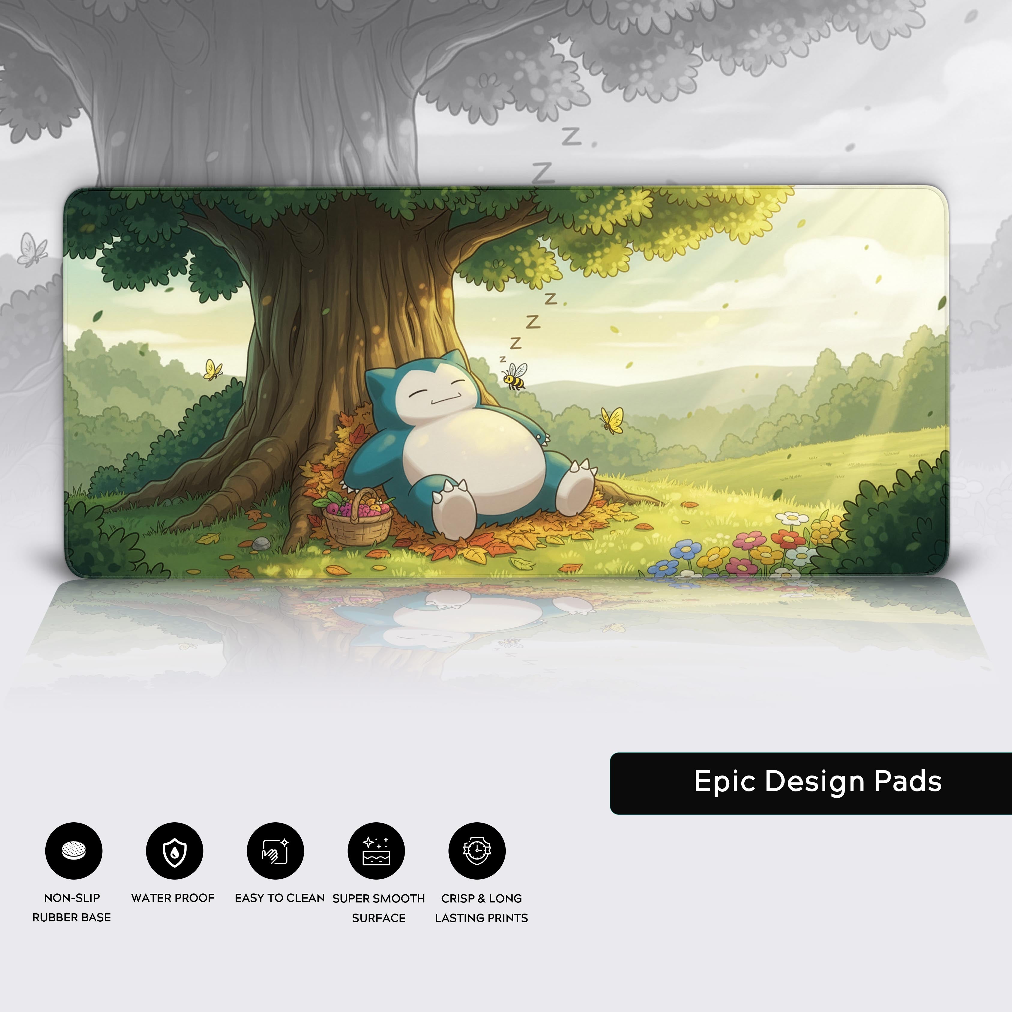 Epic Design Pads with snorlax pokemon character under a tree in a field