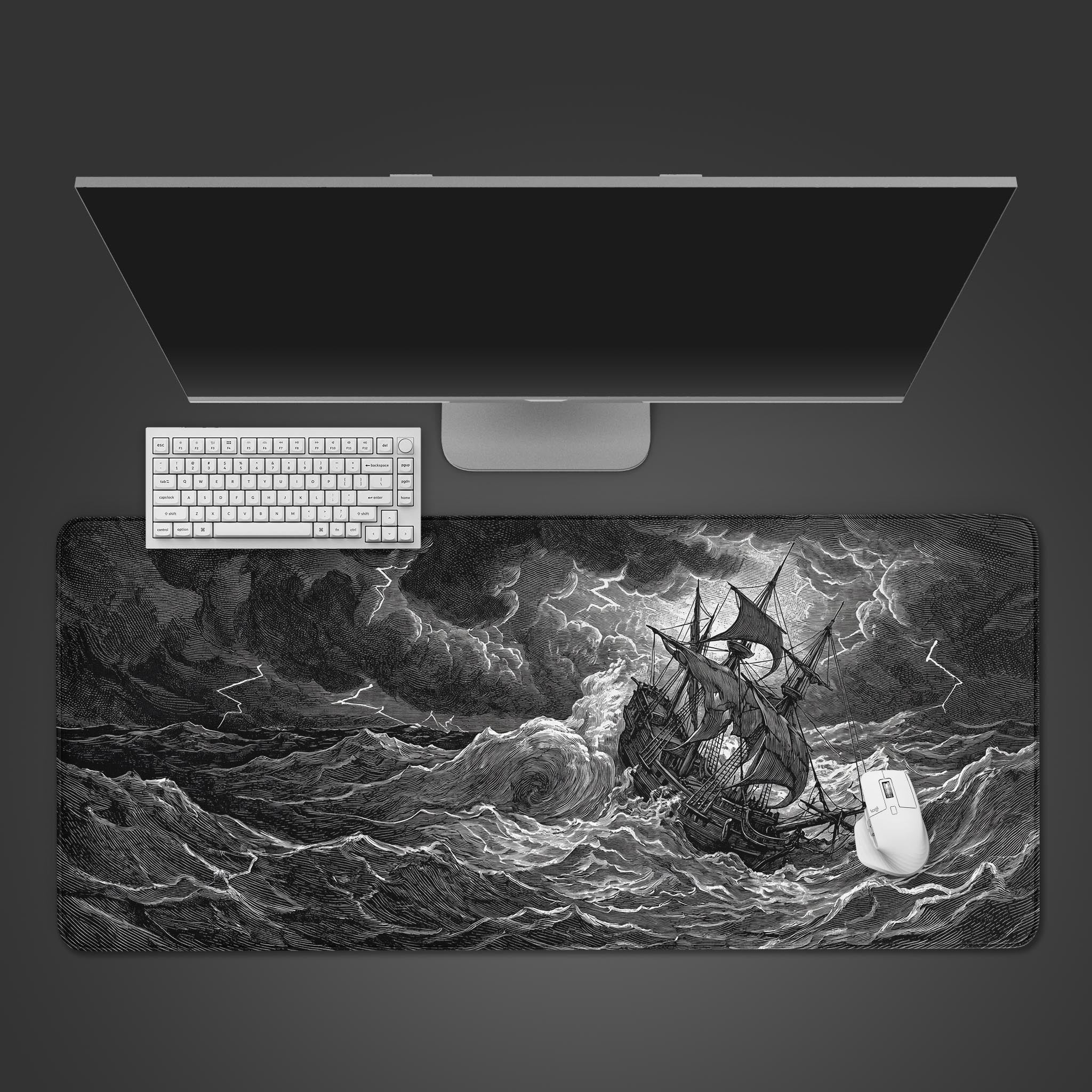 Stormy Seas vintage ship engraving desk mat