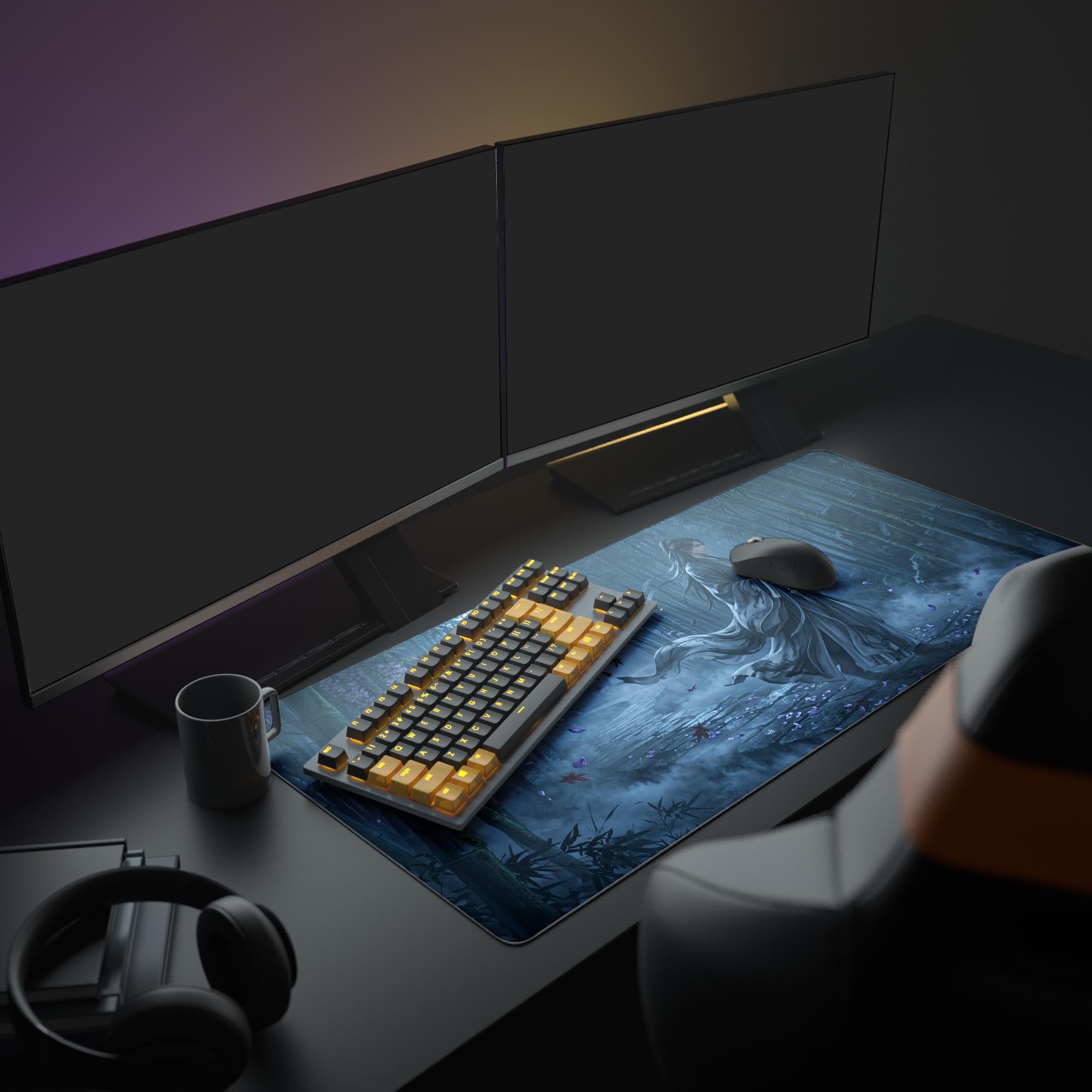 Close-up of the wuxia scholar and high-quality print details on the gaming mouse pad