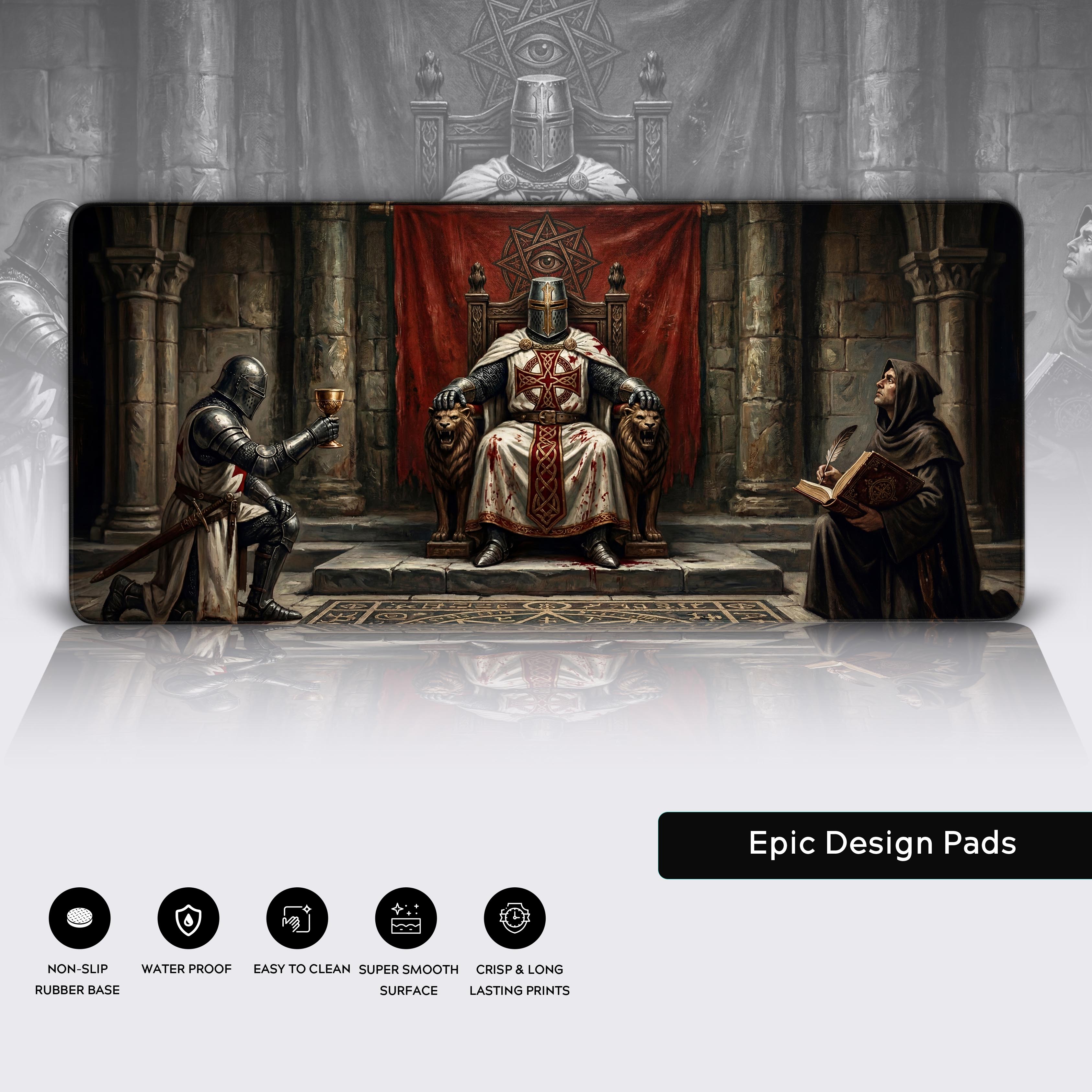 Epic Design Pads Templar Throne extended mouse pad with non-slip rubber base icons