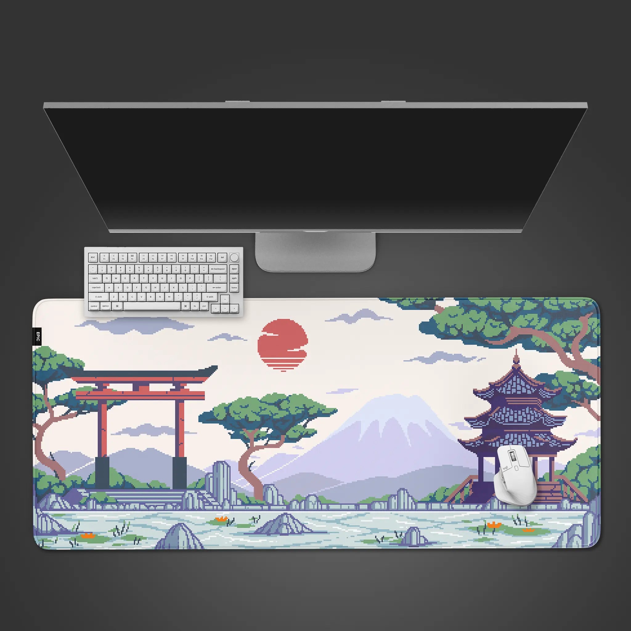 Tori gate japanese design desk mat, pixel style design desk pad, japanese style large gaming mouse pad, tori large gaming desk pad, tori gate pixel large mouse pad, best gaming design desk pad