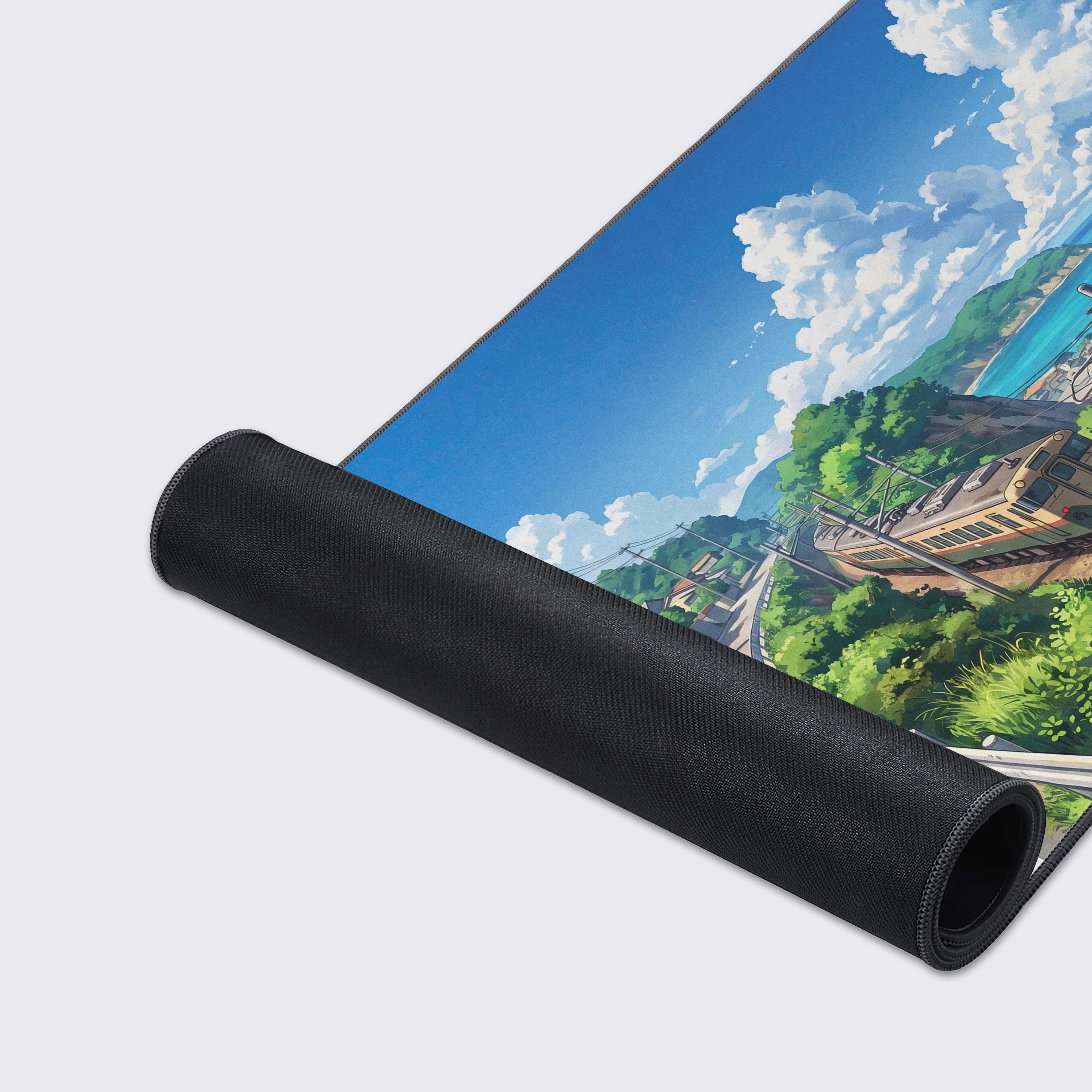 Super smooth waterproof surface of the anime train landscape mouse pad in use