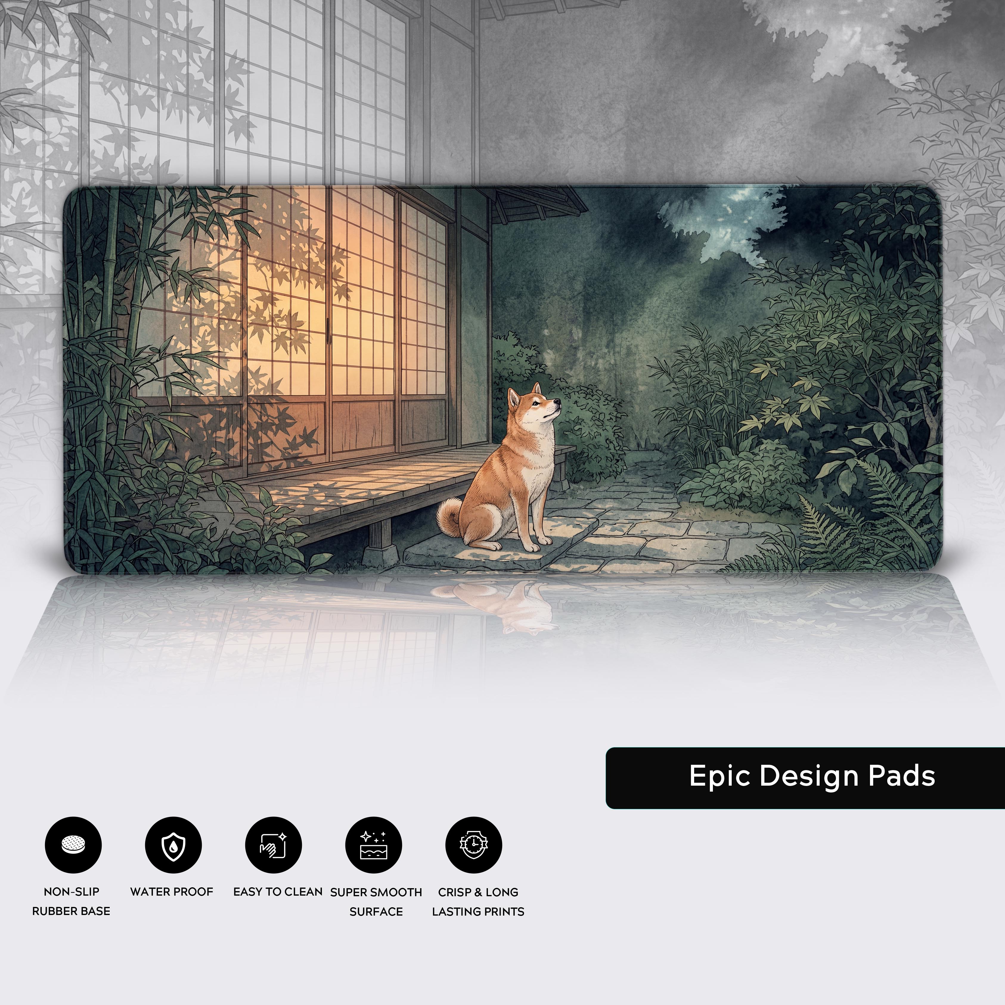 Anti-slip rubber base detail on the Epic Design Pads Twilight Shiba gaming mat