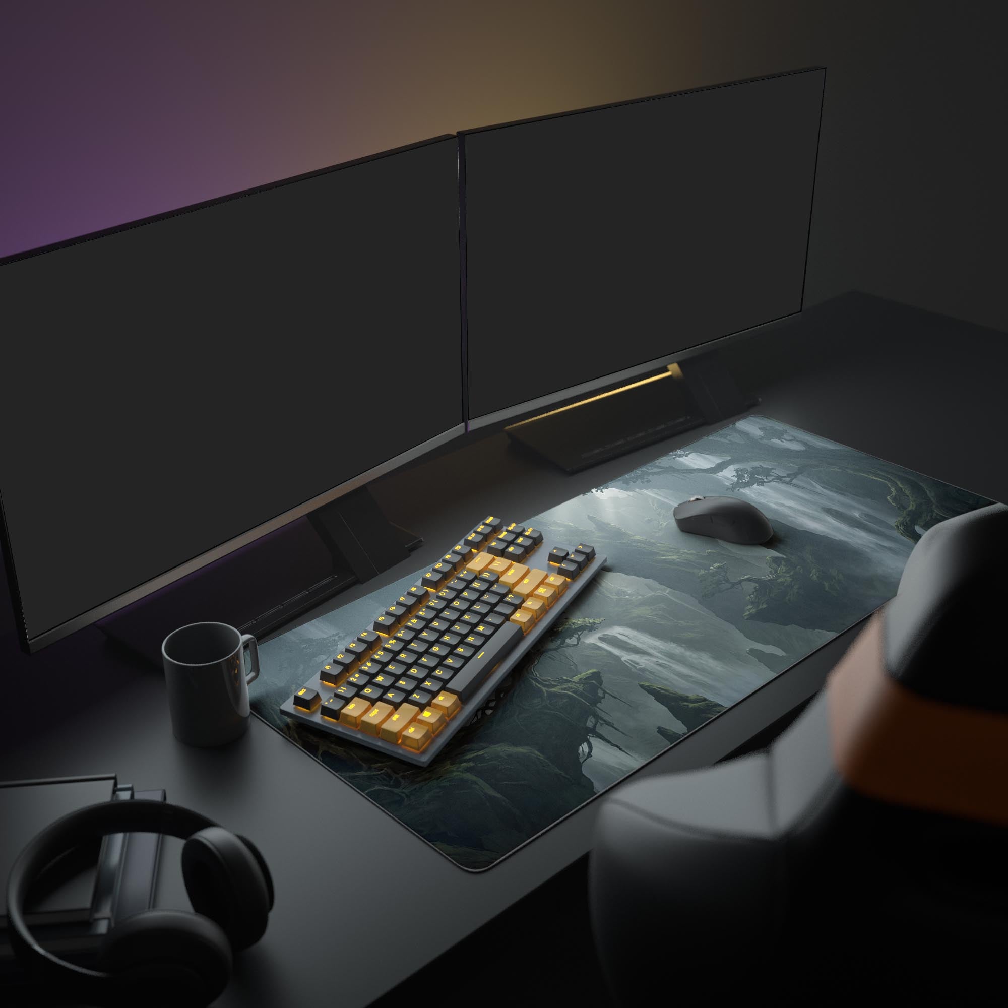 Reflection view of the epic green jungle waterfall mouse pad