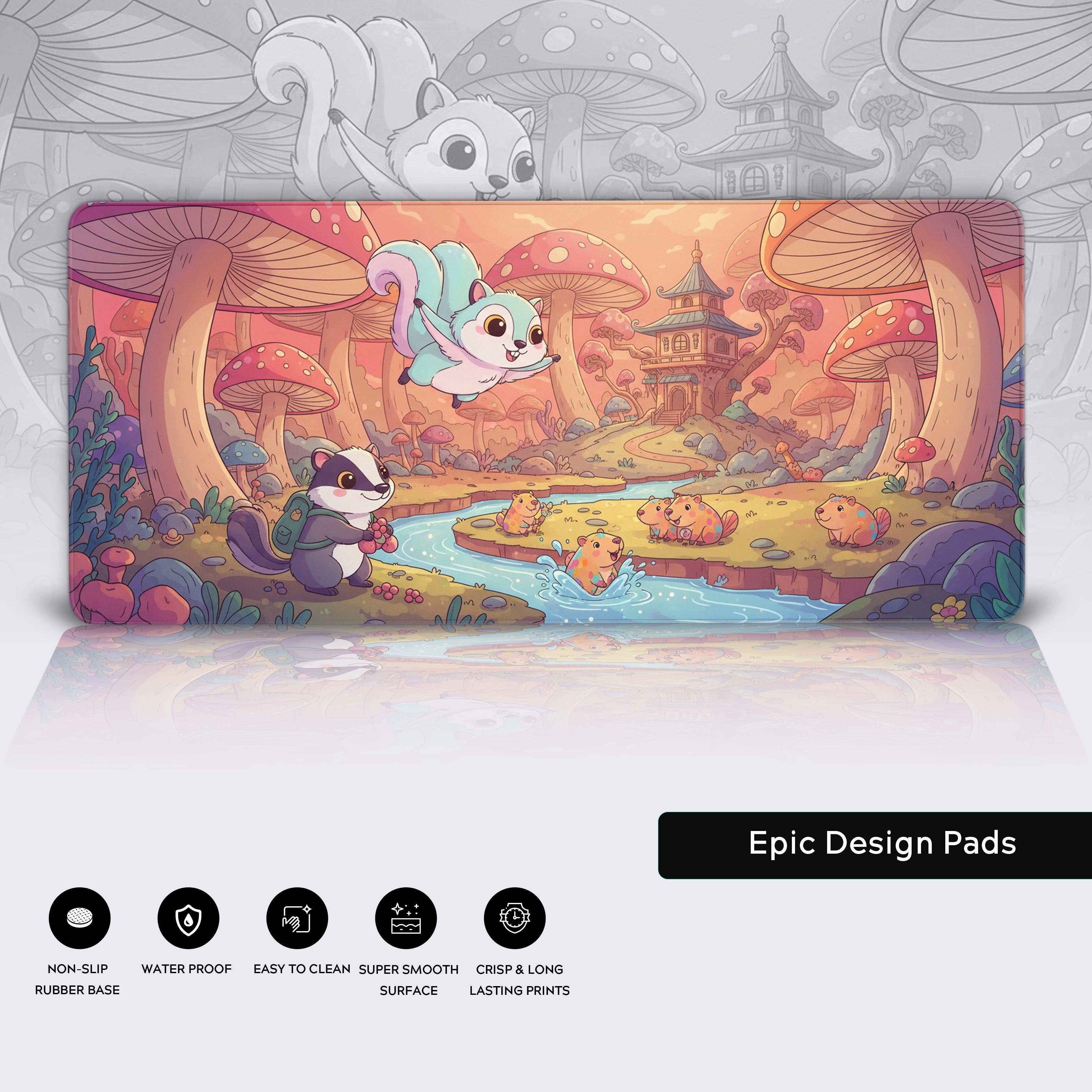 Whimsical Woodland desk mat showcasing oversized design and enchanting details – artistic accessory with non-slip base. - Epic Design Pads