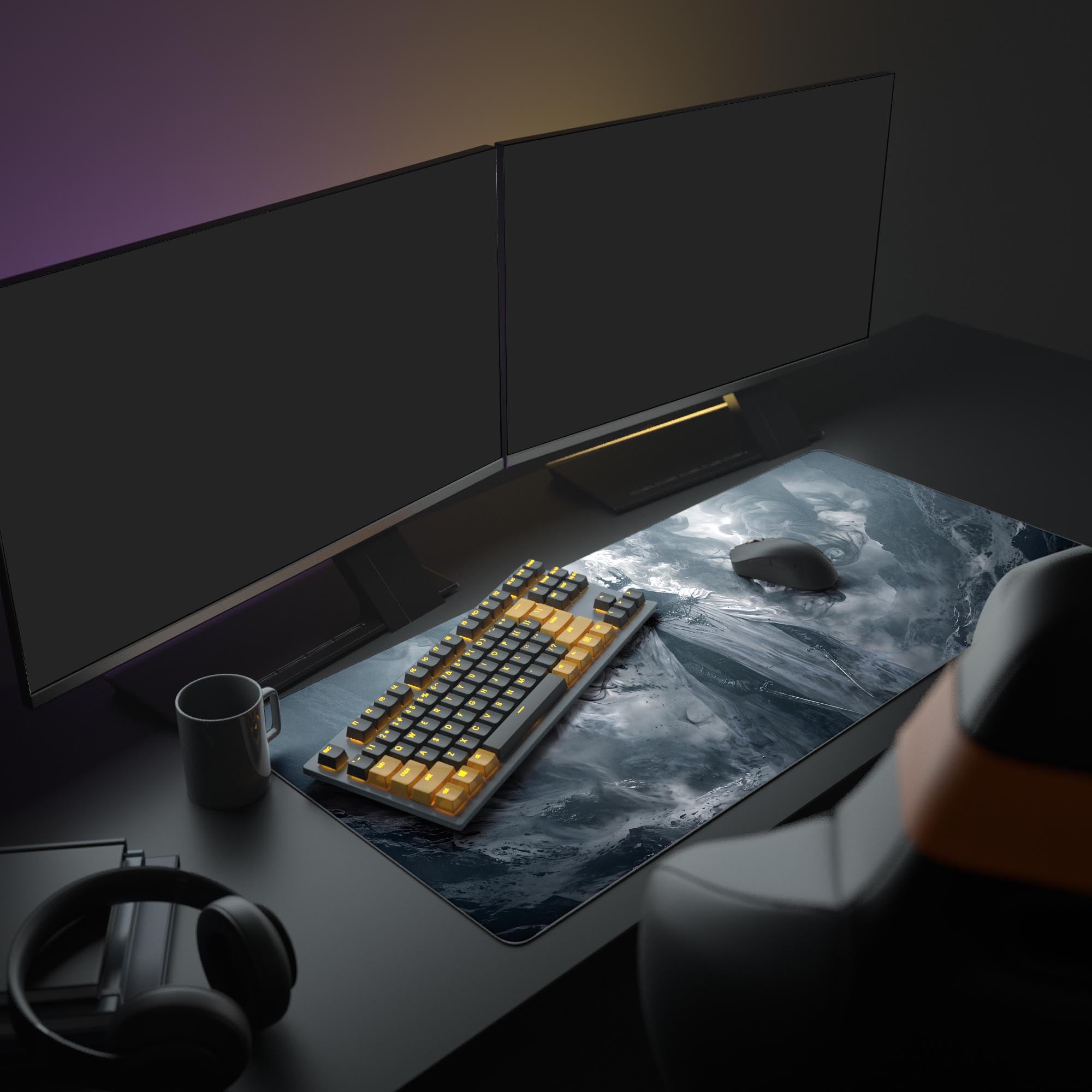 Close-up of the gothic Wraith King artwork on a smooth gaming mouse pad showing intricate crown details.