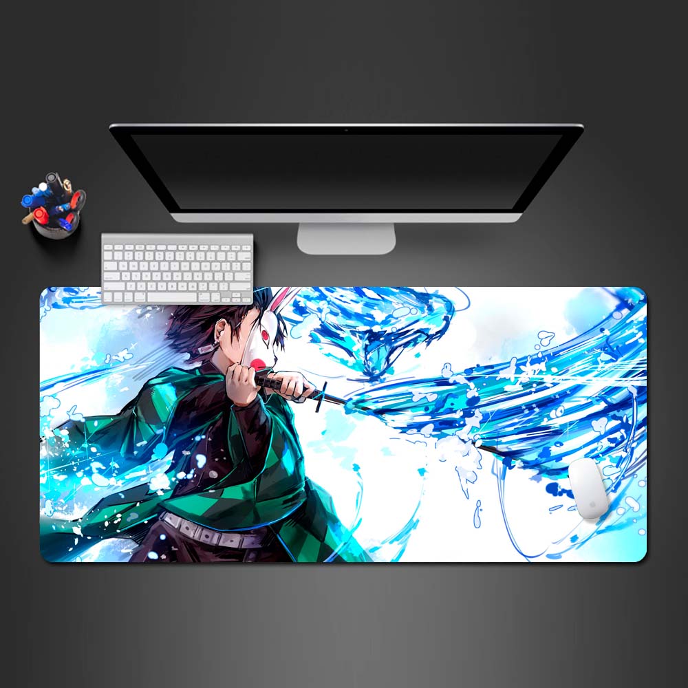 cool design tanjiro desk pad, tanjiro demon slayer gaming large mousepad, tanjiro keyboard and mouse mat
