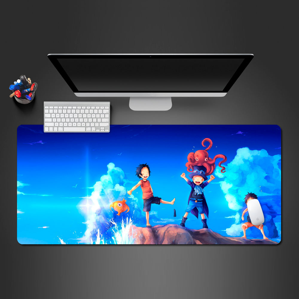 ace luffy and sabo desk mat, childhood one piece mouse pad, luffy desk mat, ace desk pad, and sabo gaming large mouse mat