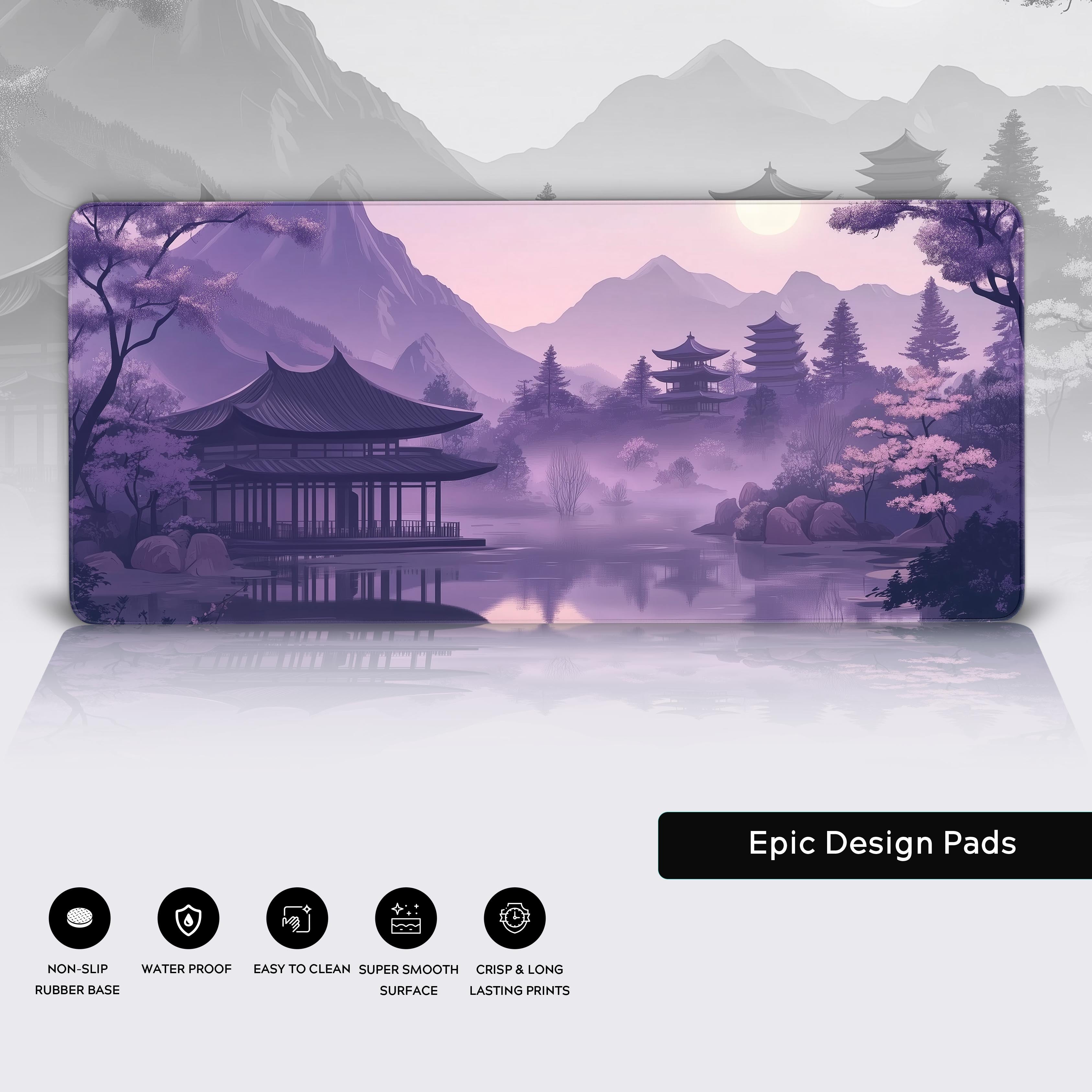 Serenity in Purple: A Japanese Landscape Desk Pad for Tranquil Workspaces