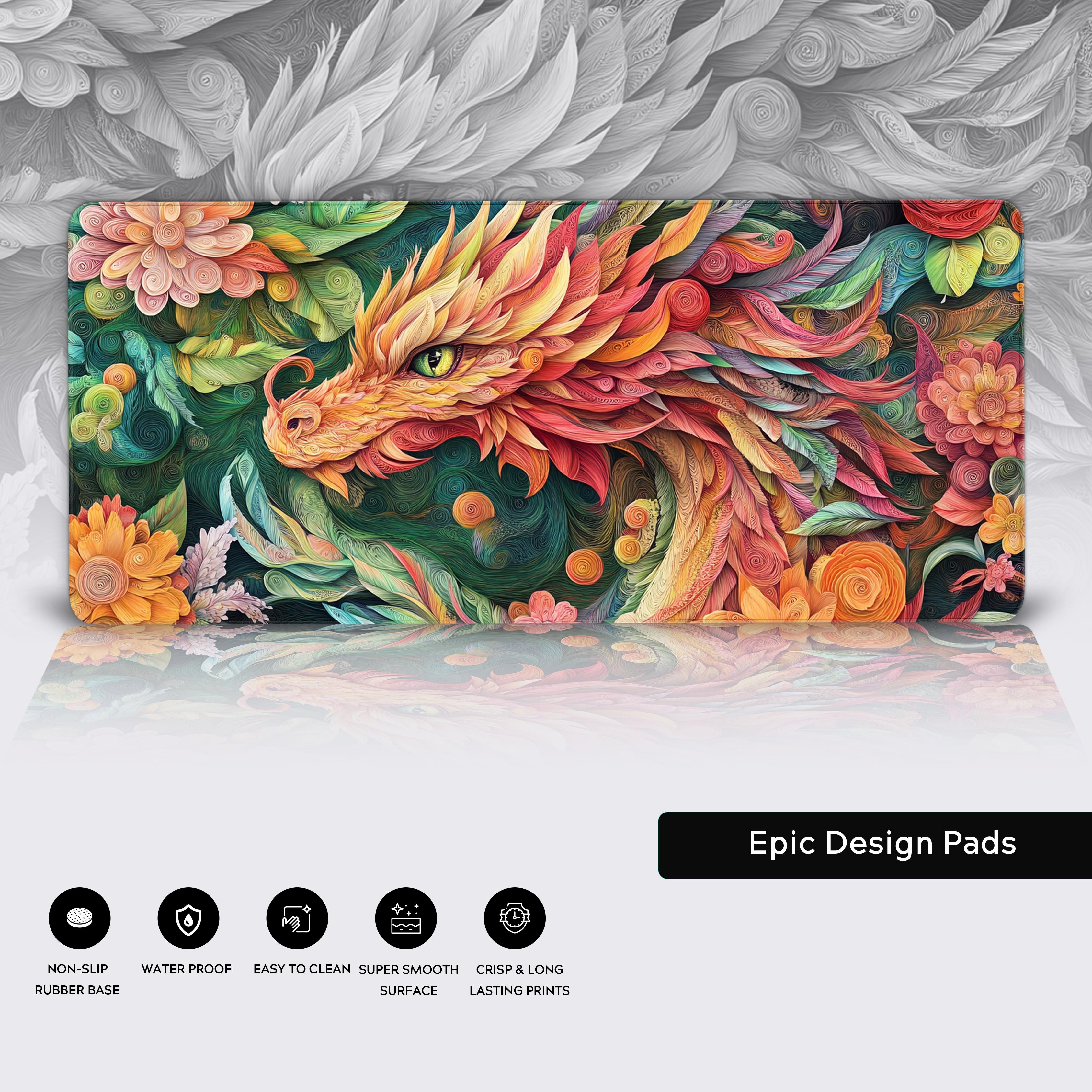 Mythical Harmony: The Blossoming Wyvern Desk Pad and Nature's Artistic Fusion