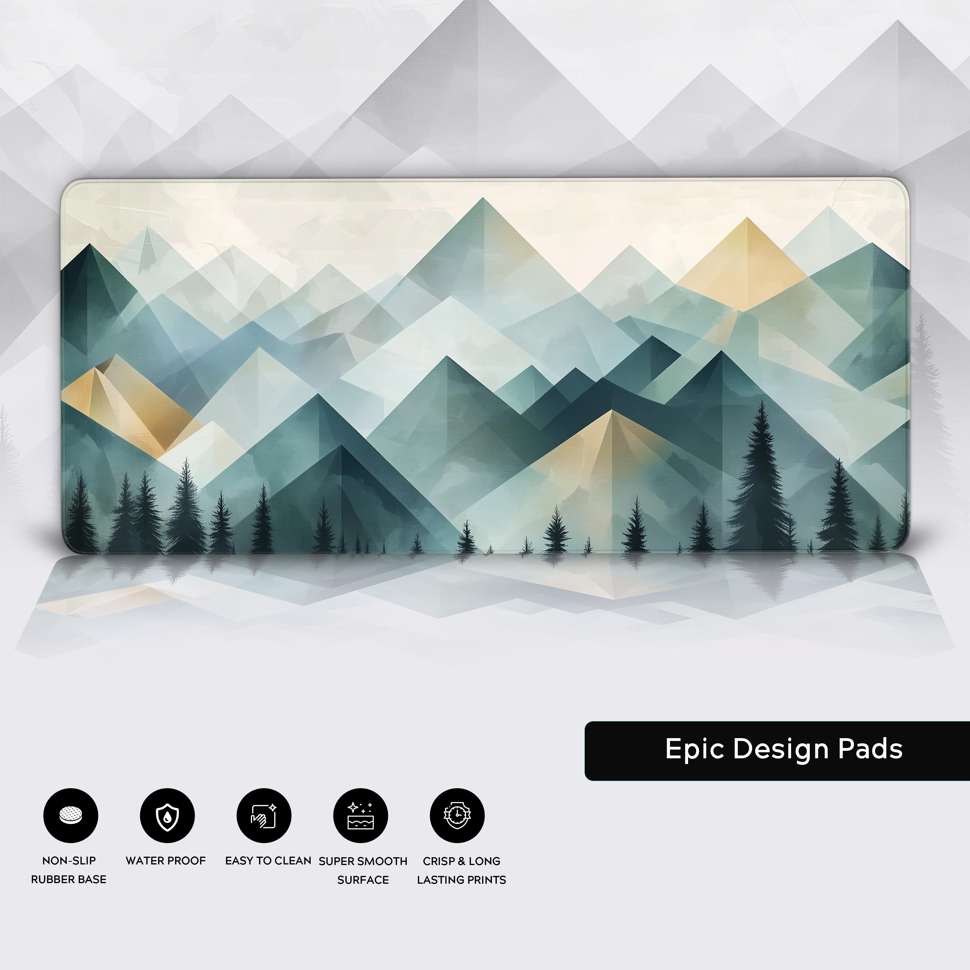 The Harmony of Triangles: A Serene Mountain Landscape Desk Pad Design