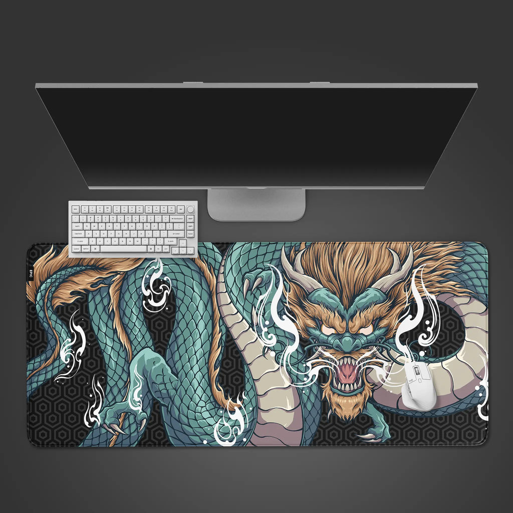 Mythic dragon Desk Mat, Japanese dragon design gaming desk pad, best design large gaming mouse pad, dragon design desk pad, dragon mouse pad