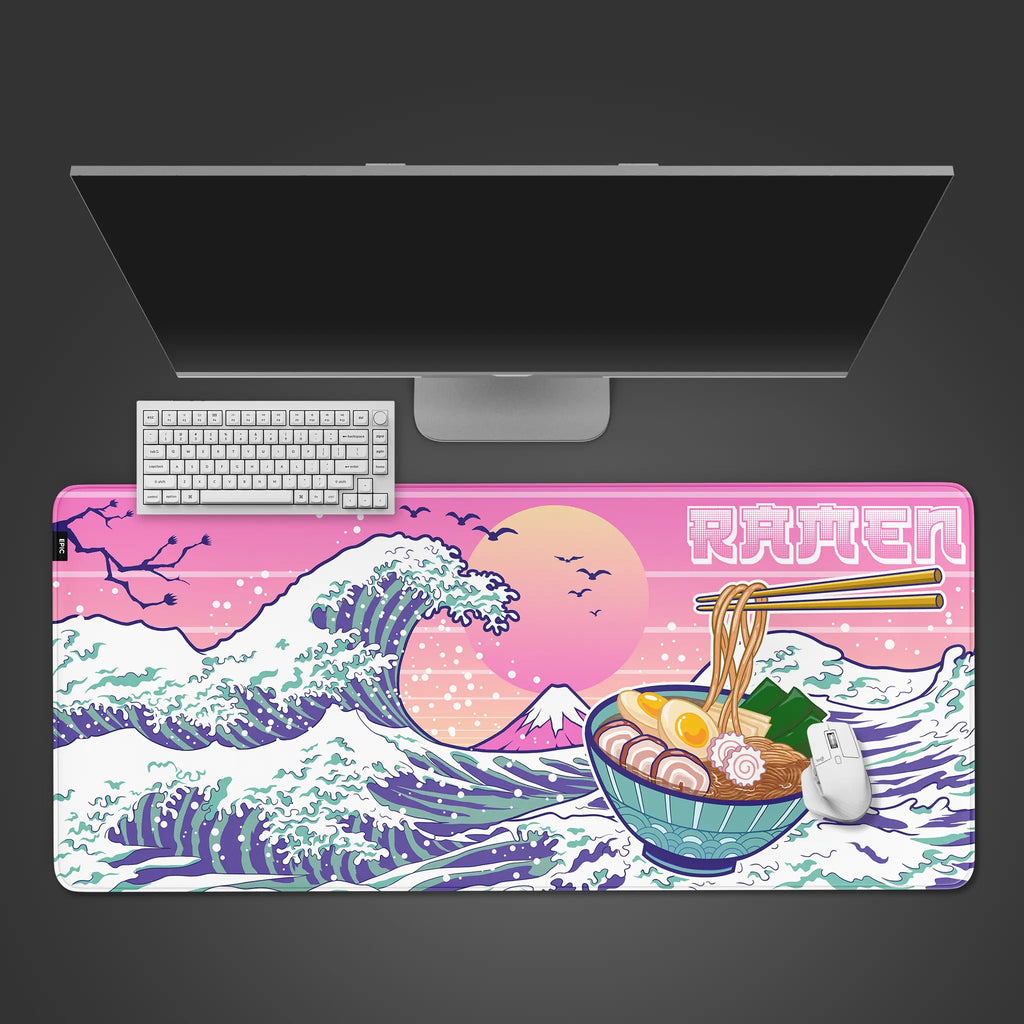 Ramen Great Wave Gaming Desk Mat, Great Wave desk mat, Japanese design great wave gaming large mouse pad, best great wave design large mouse pad