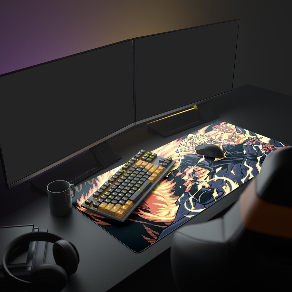Zenitsu desk setup pc with mousepad, zenitsu keyboard and mouse pad, cool zenitsu design