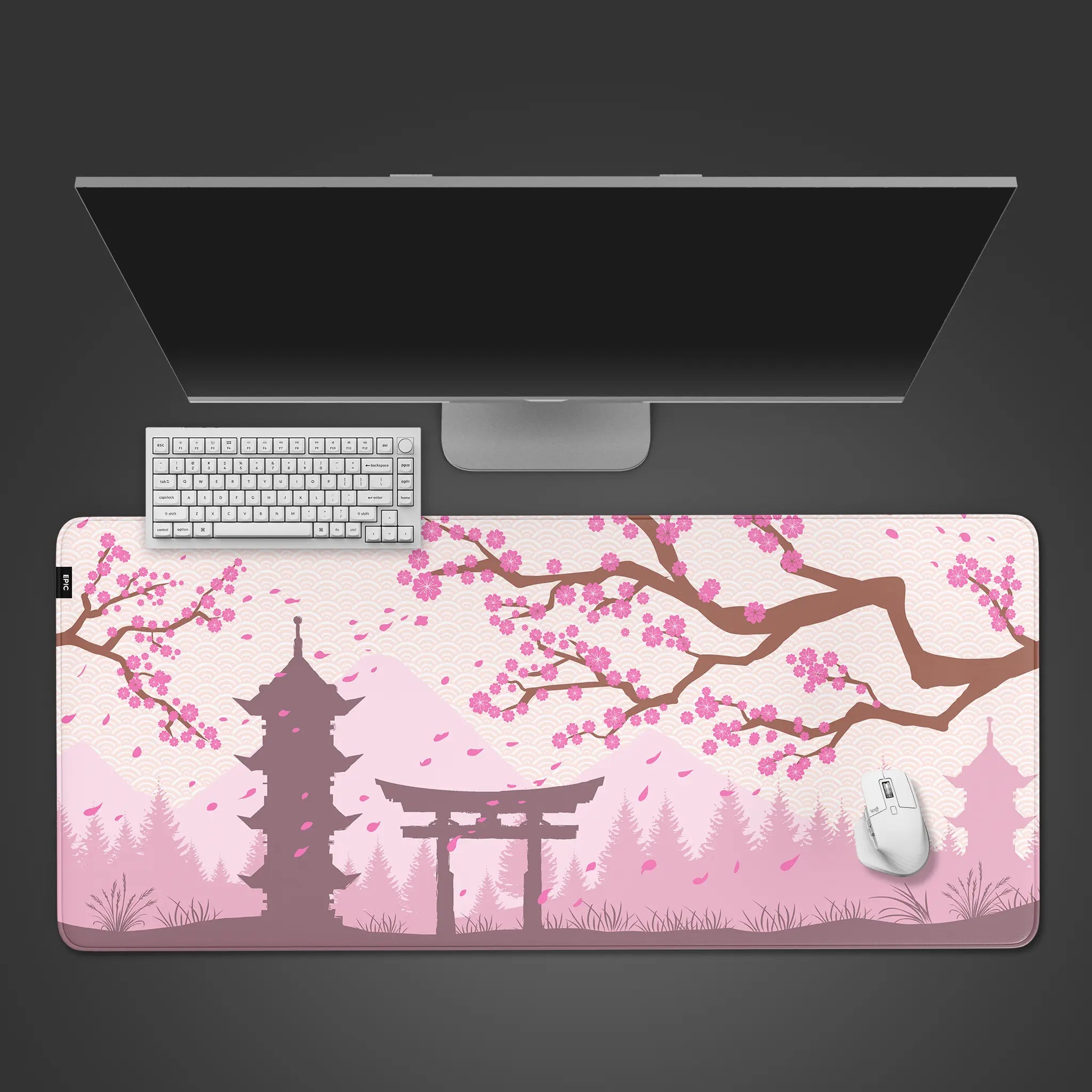 sakura japanese design desk mat, sakura desk mat, minimal japanese design mouse pad, sakura gaming large mouse pad