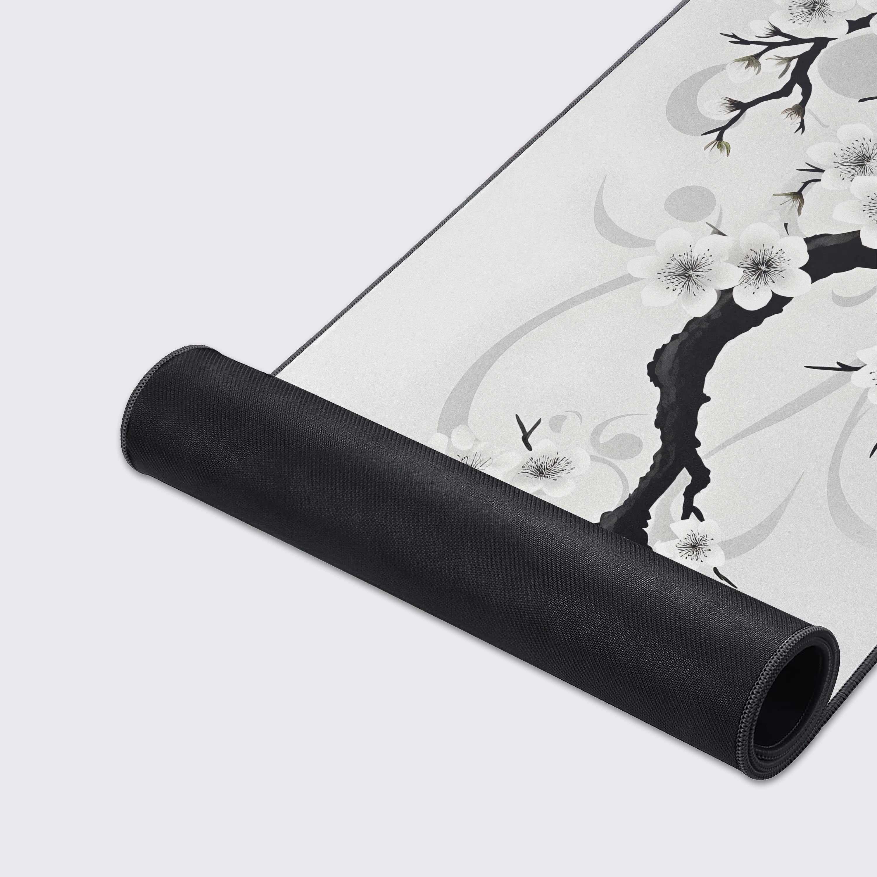 Black & White Sakura Desk Pad, Cherry Blossom Desk Mat, Elegant