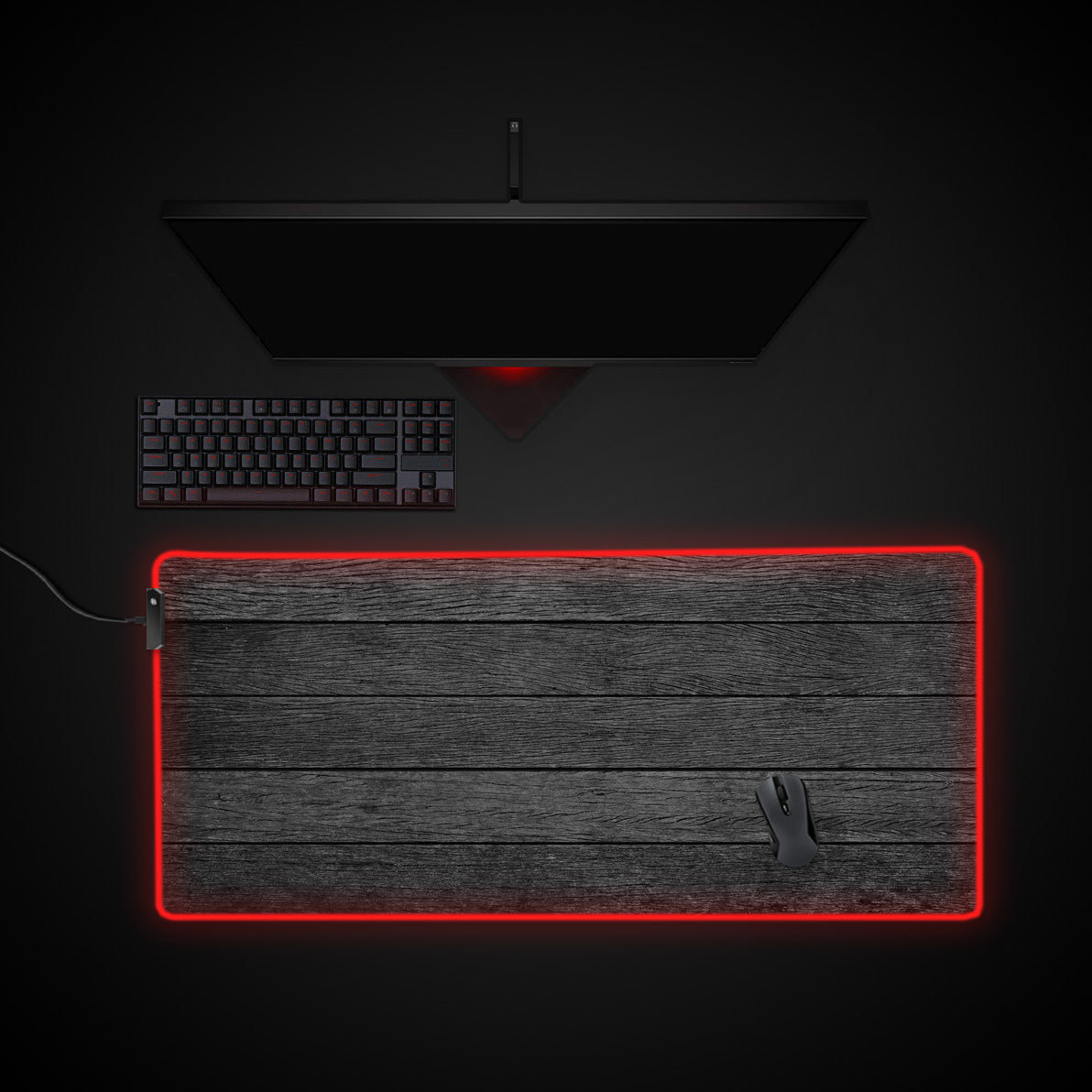 Epic Dark Wood Desk Pad desk mat with RGB edge lighting